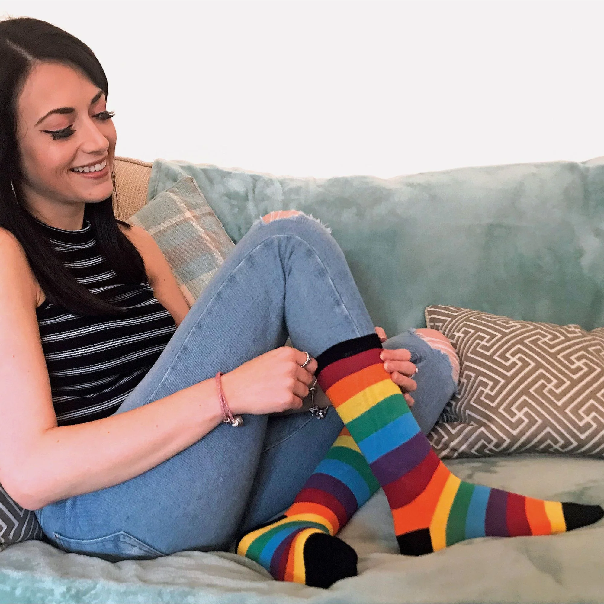 3 Pack Mens & Ladies Bright Patterned Striped Cotton Rainbow Socks - Image 3