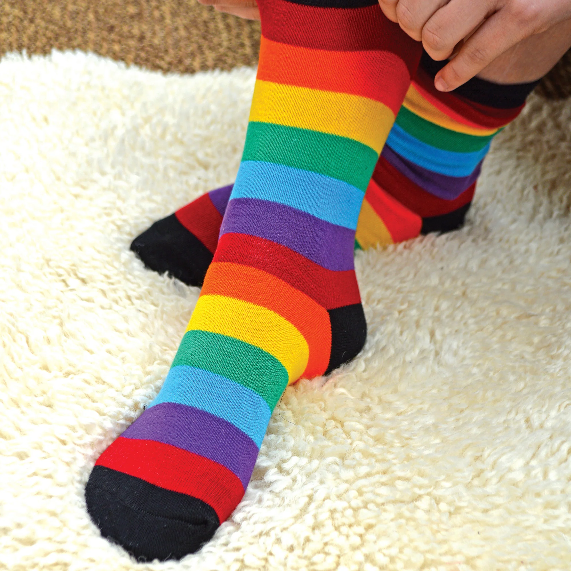3 Pack Mens & Ladies Bright Patterned Striped Cotton Rainbow Socks - Image 4