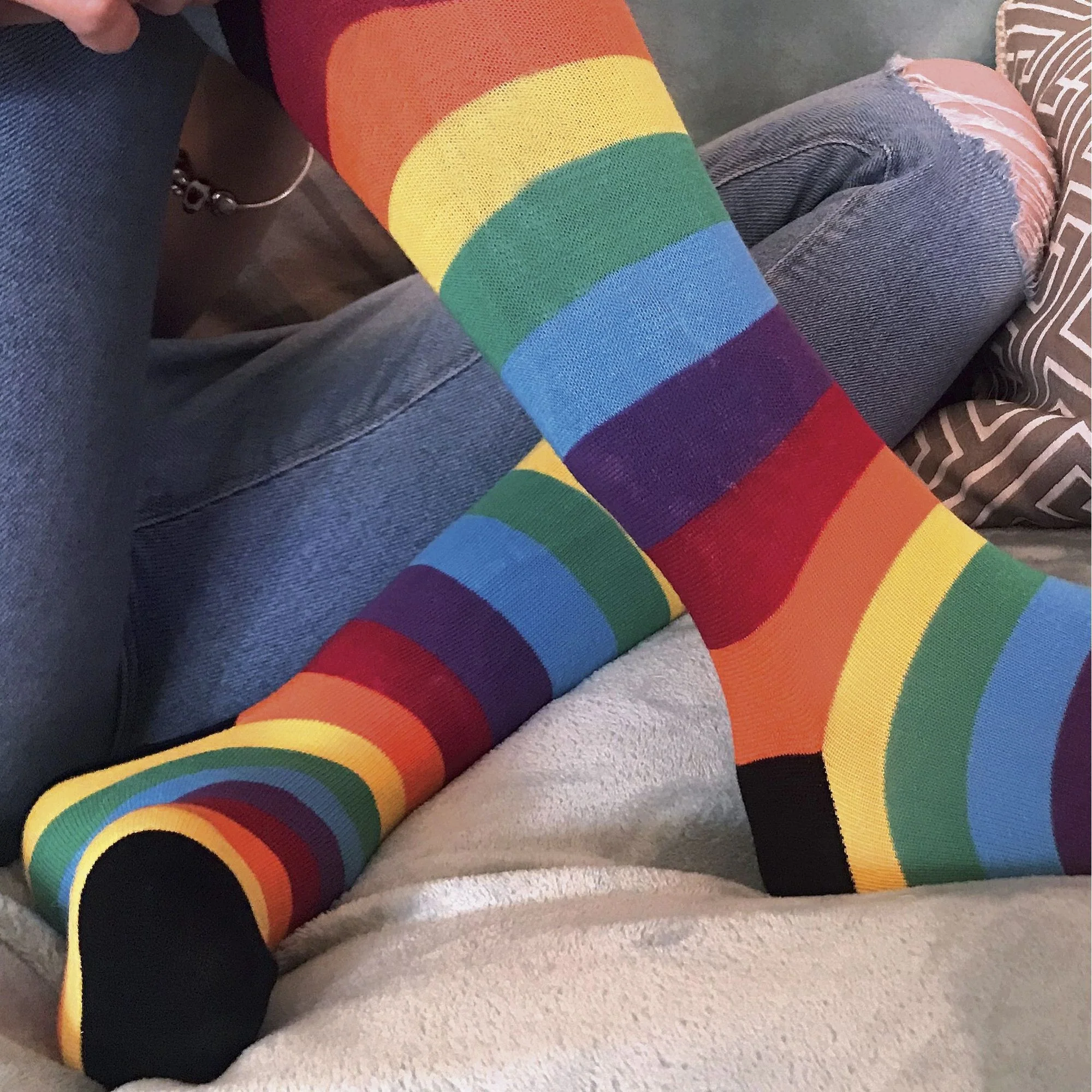 3 Pack Mens & Ladies Bright Patterned Striped Cotton Rainbow Socks - Image 8