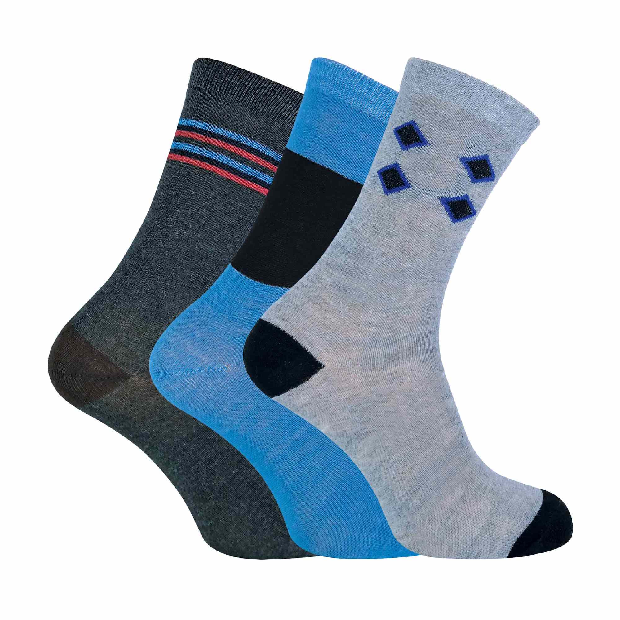 6 Pack Mens Blue Grey Argyle Striped Fashion Dress Socks - Image 9