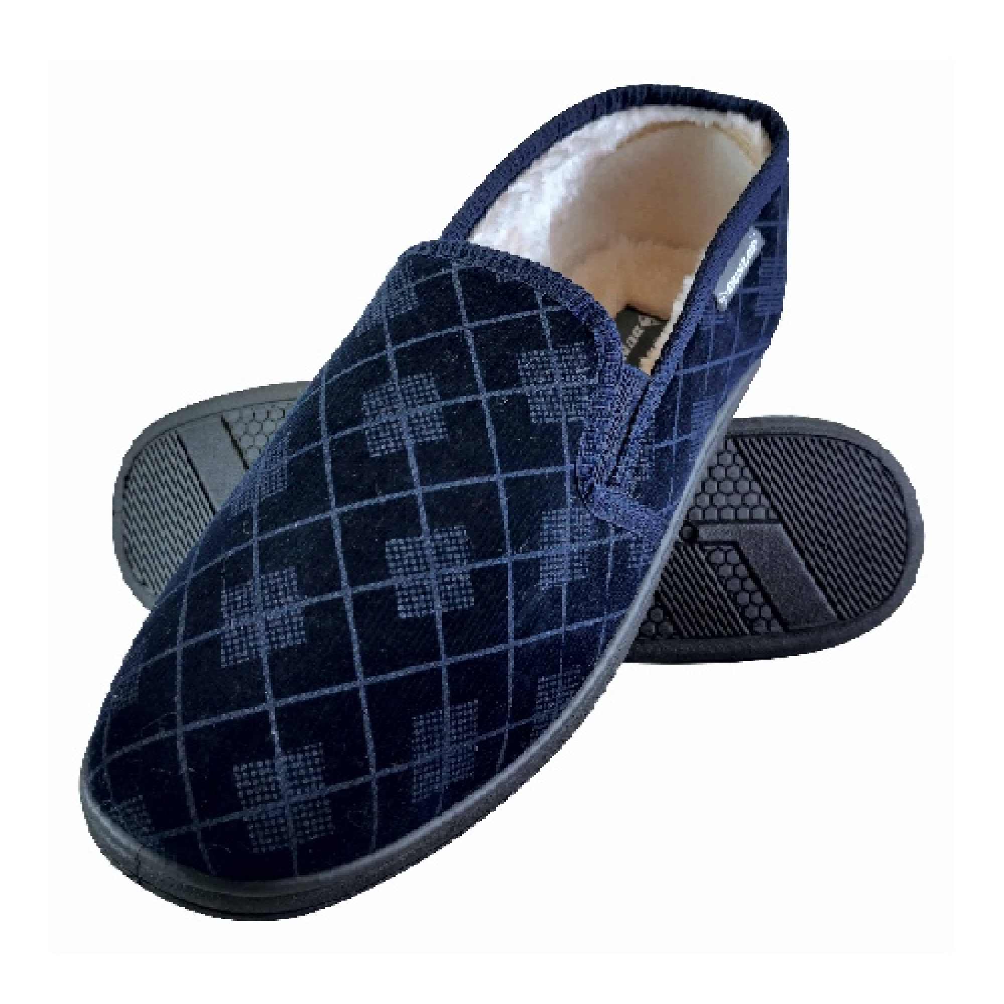 Mens Plush Fur Lined Memory Foam Plaid Checked Slippers (6 Sizes) - Image 9