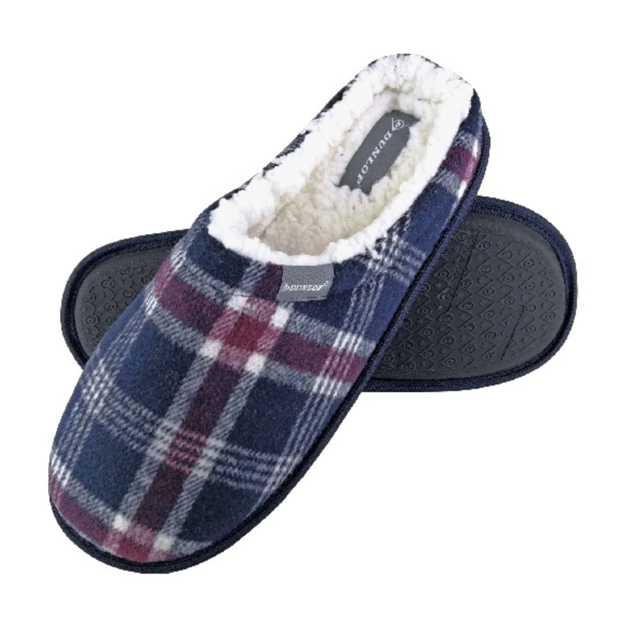 Mens Plush Fleece Lined Slip On Mule Checked Plaid Slippers (6 Sizes) - Image 5