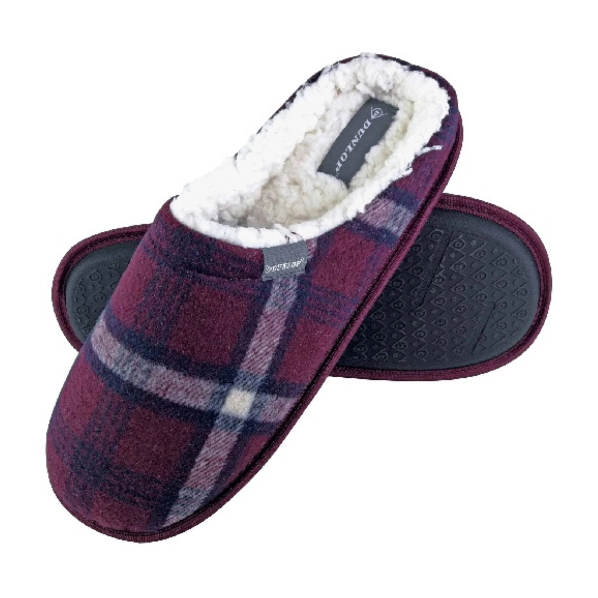 Mens Plush Fleece Lined Slip On Mule Checked Plaid Slippers (6 Sizes) - Image 9