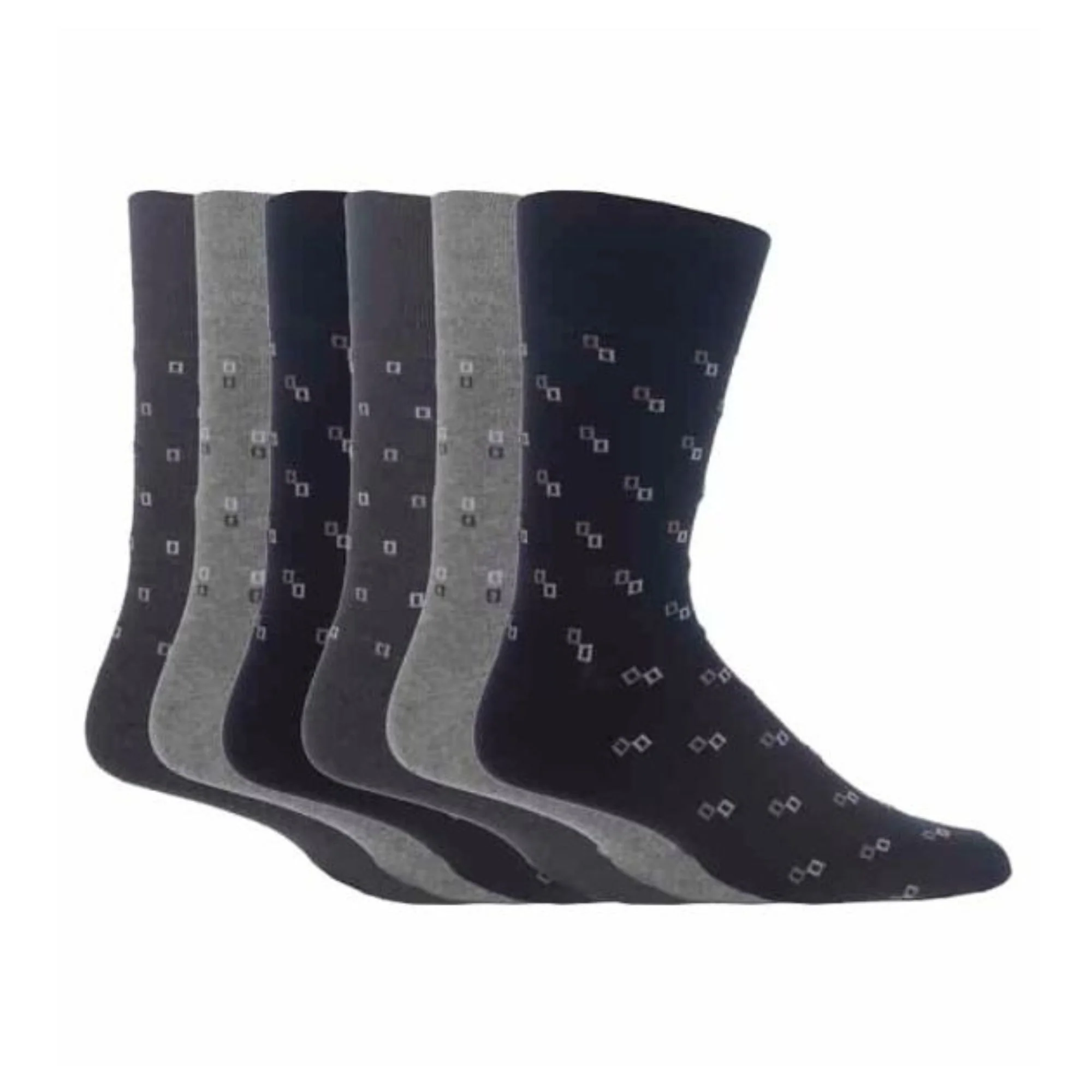6 Pack Mens Non Elastic Square Patterned Cotton Socks for Poor Circulation - Image 13