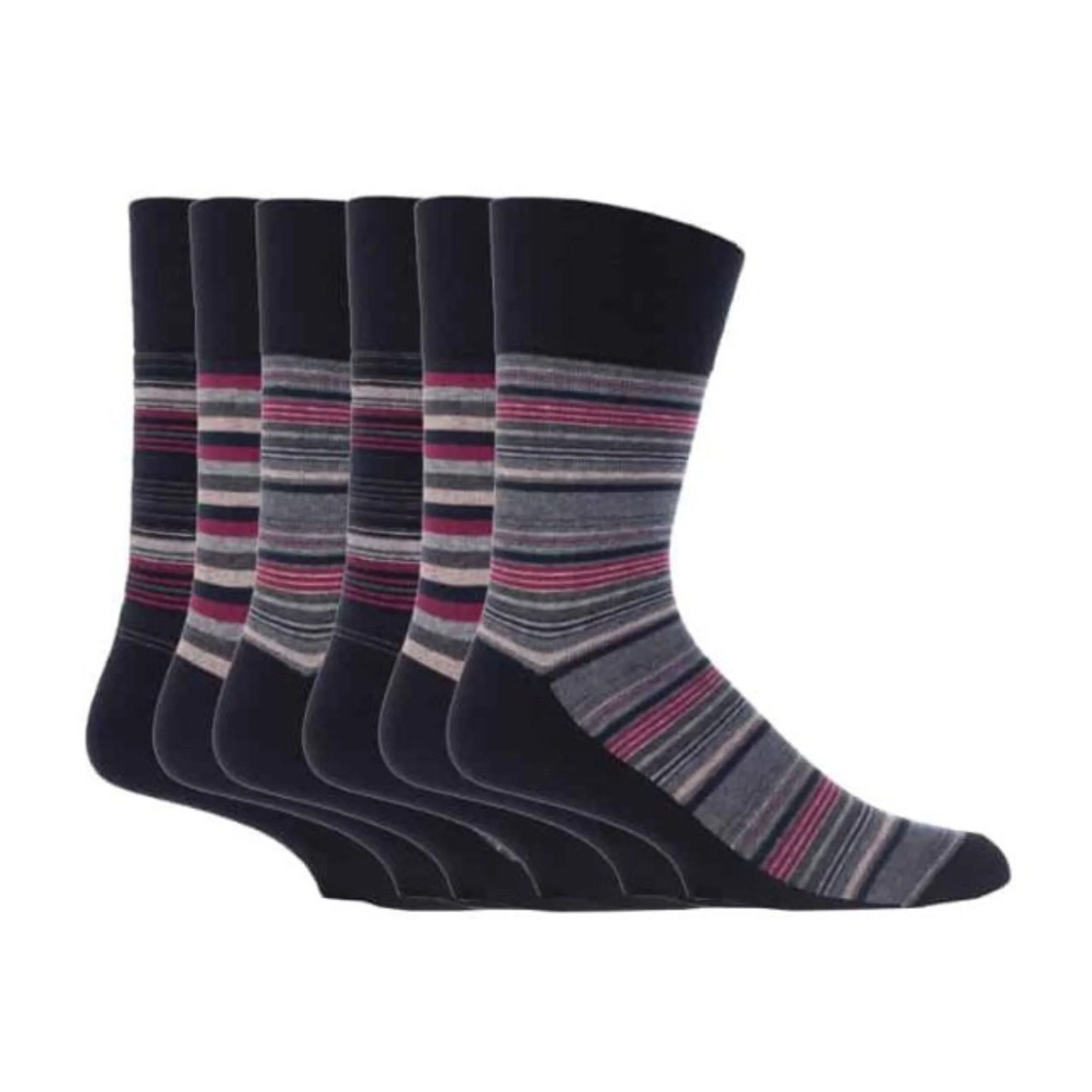 6 Pack Mens Non Elastic Stripe Patterned Cotton Socks - Image 13