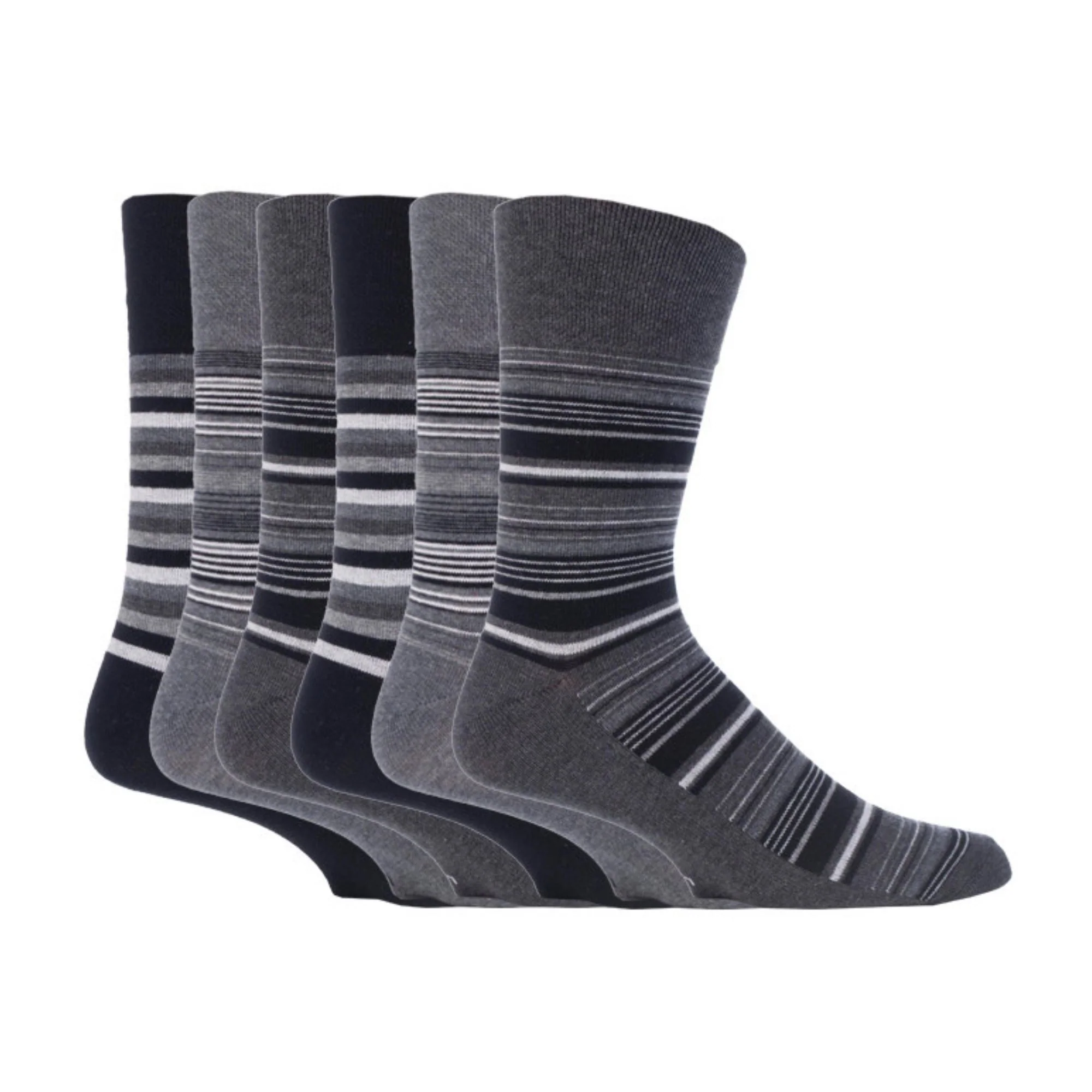 6 Pack Mens Non Elastic Stripe Patterned Cotton Socks - Image 17