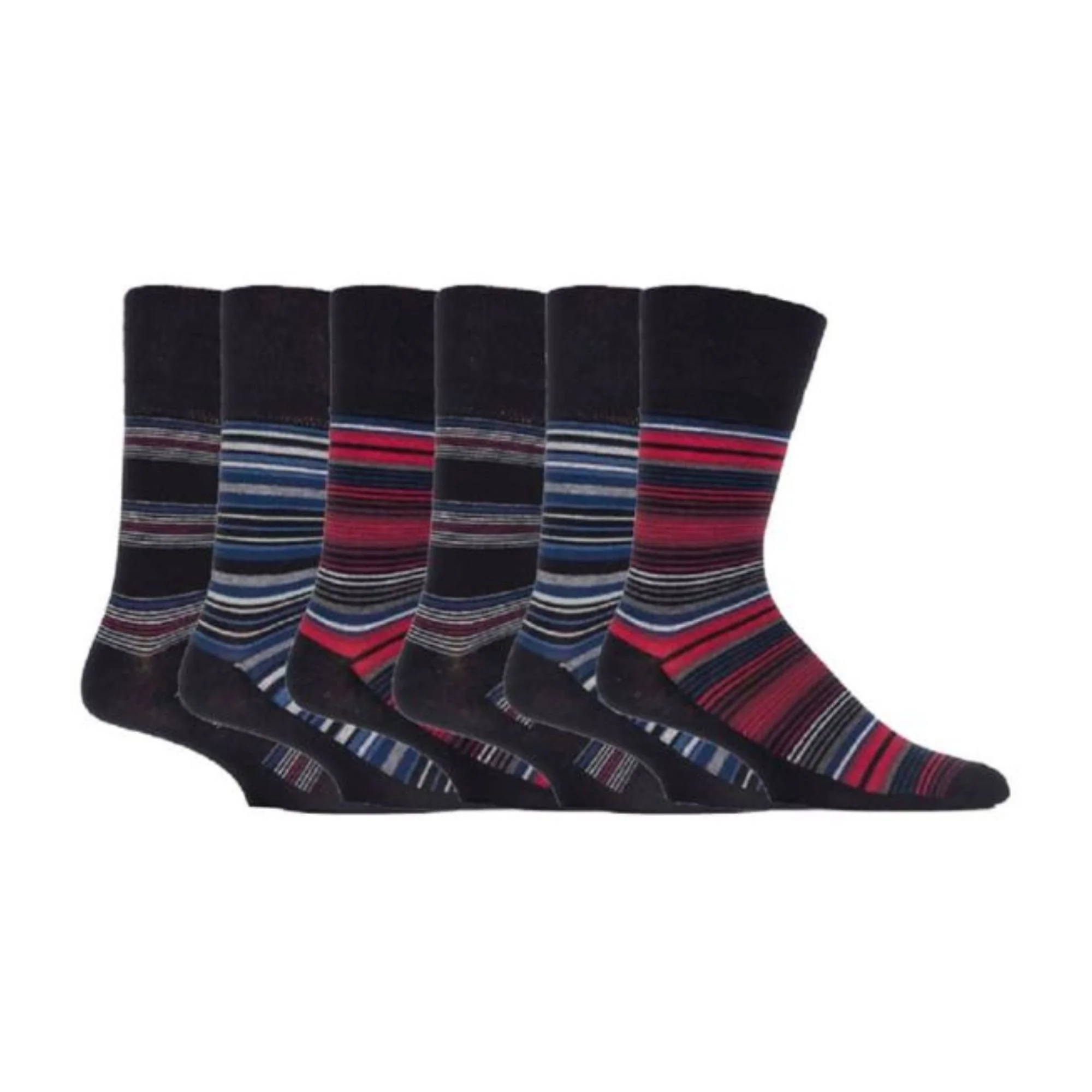 6 Pack Mens Non Elastic Stripe Patterned Cotton Socks - Image 21