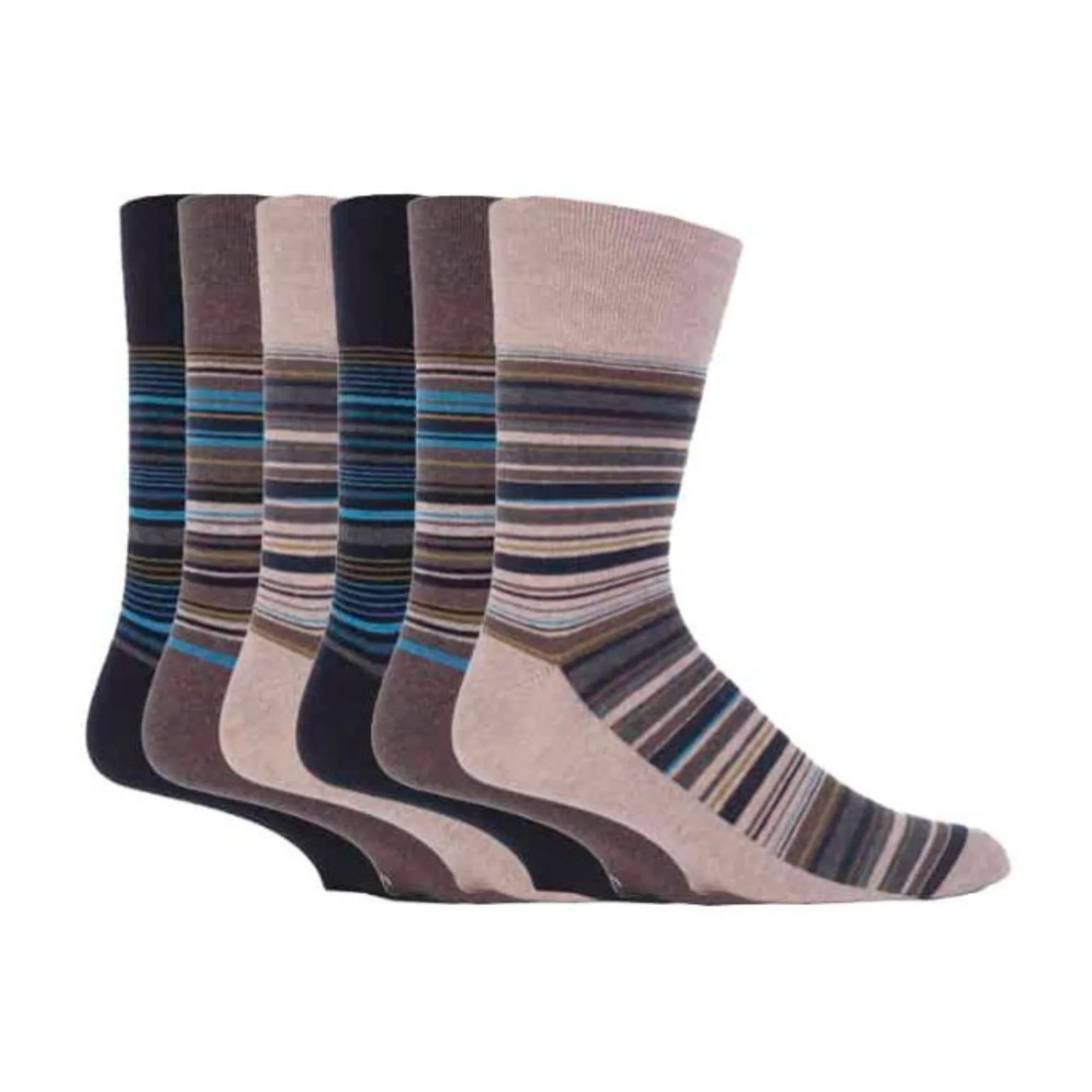 6 Pack Mens Non Elastic Stripe Patterned Cotton Socks - Image 5
