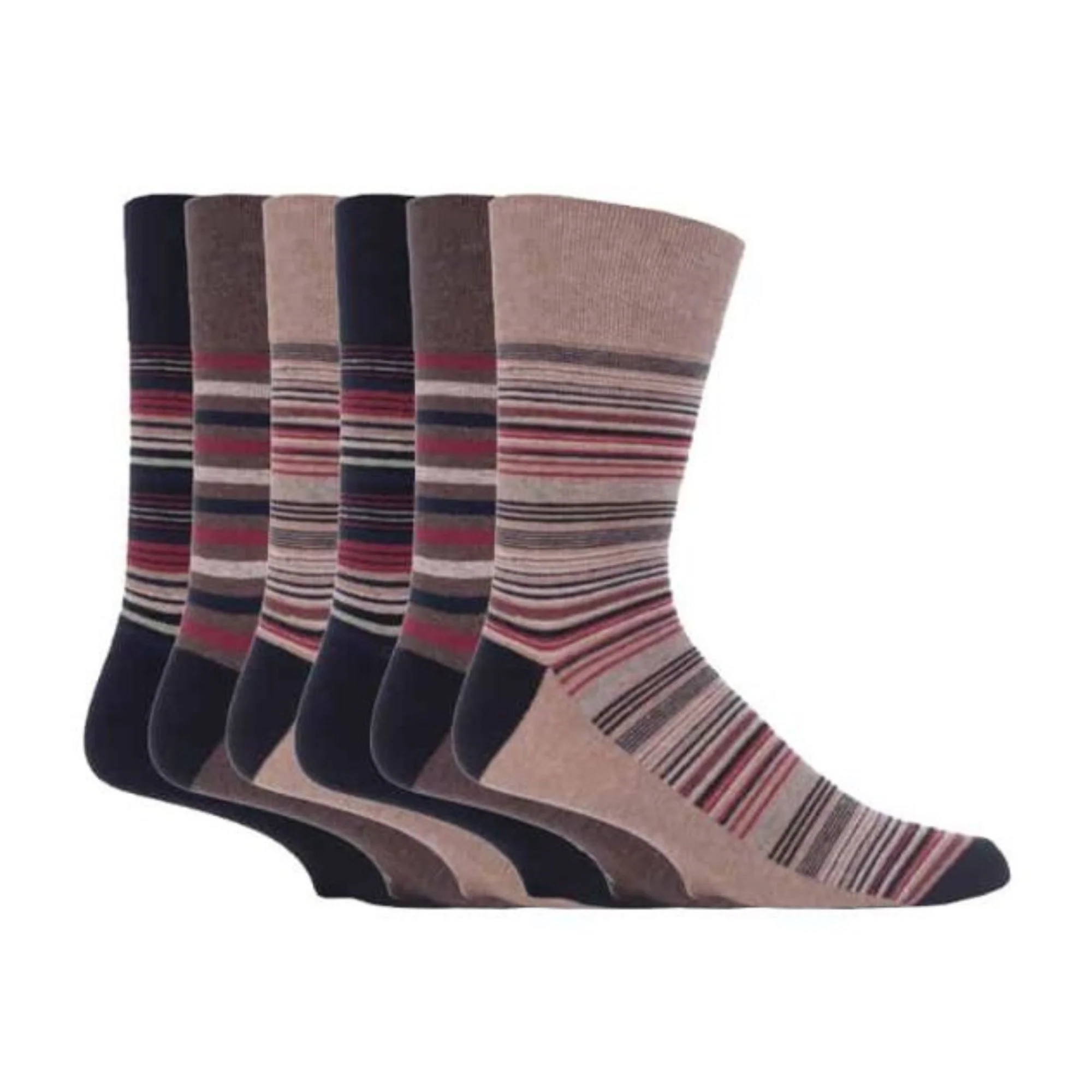 6 Pack Mens Non Elastic Stripe Patterned Cotton Socks - Image 9
