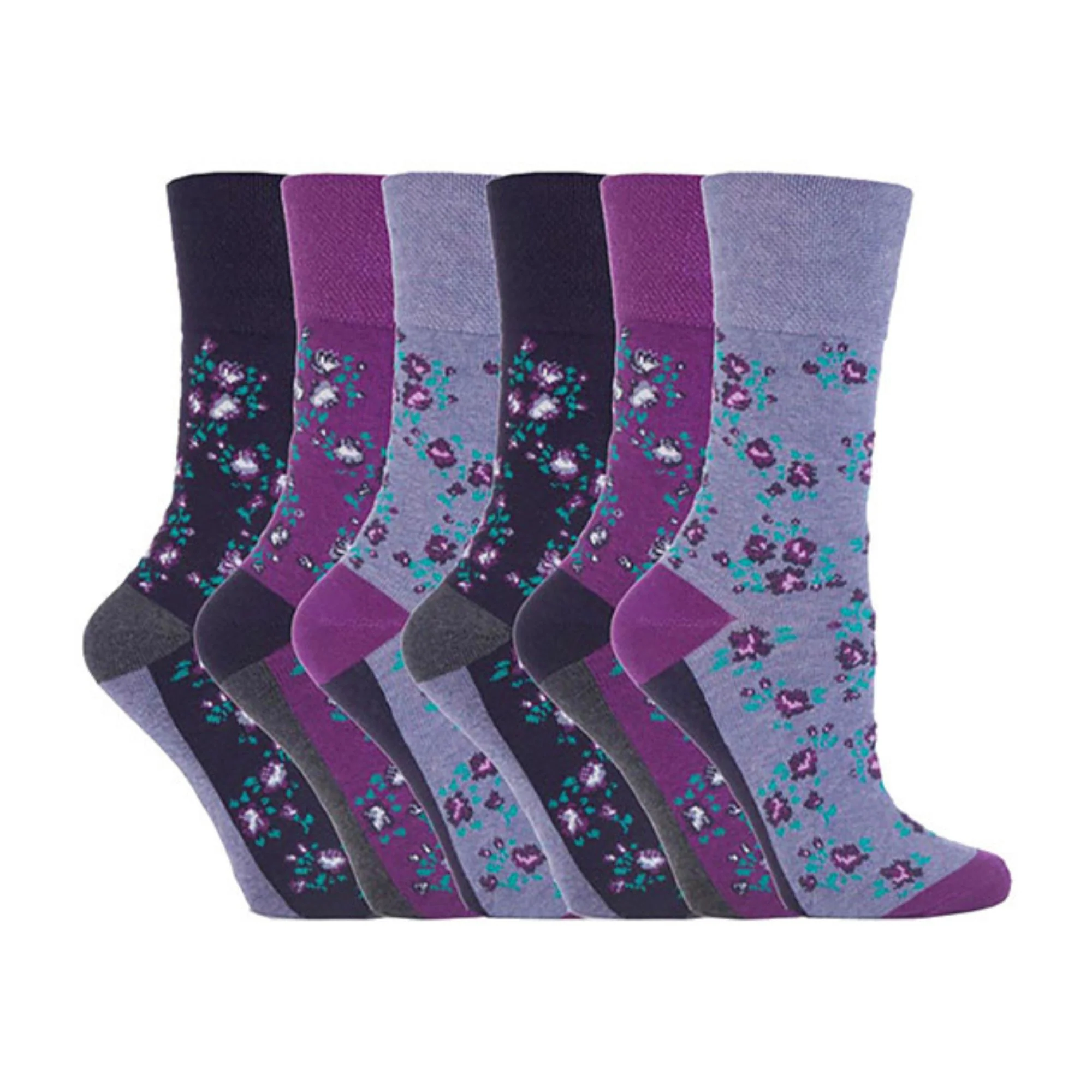 6 Pack Ladies Non Elastic Floral Patterned Cotton Socks - Image 17
