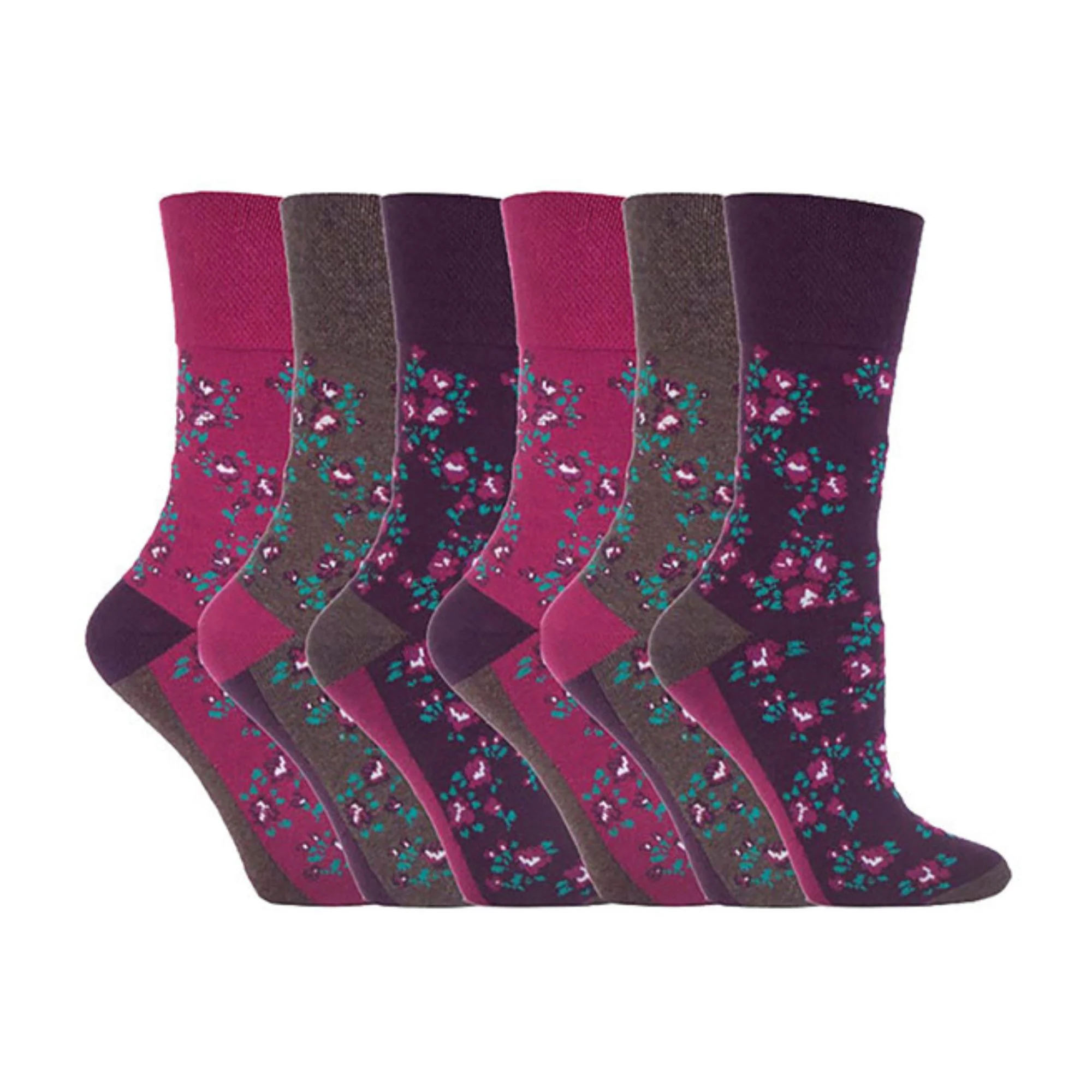 6 Pack Ladies Non Elastic Floral Patterned Cotton Socks - Image 21