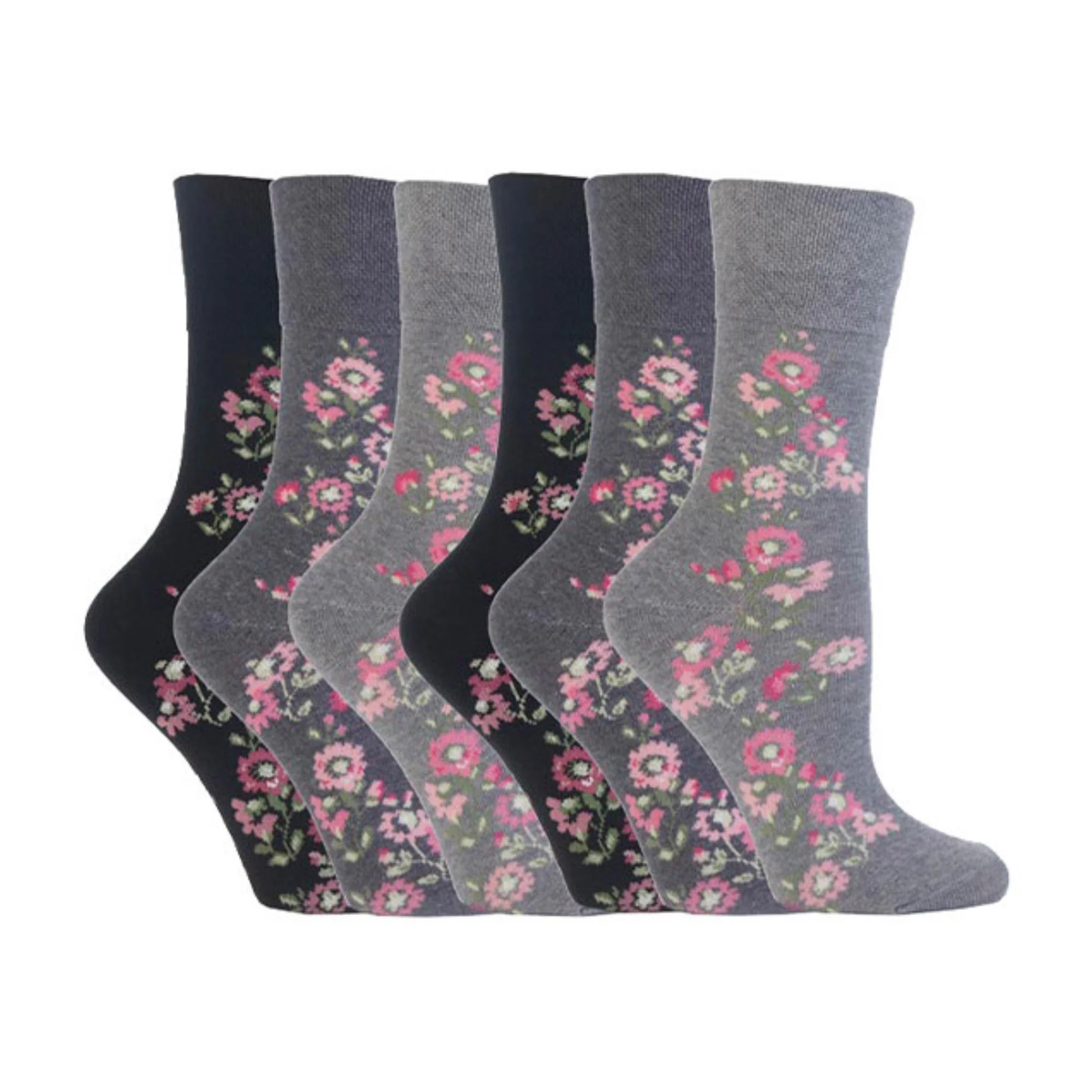 6 Pack Ladies Non Elastic Floral Patterned Cotton Socks - Image 9