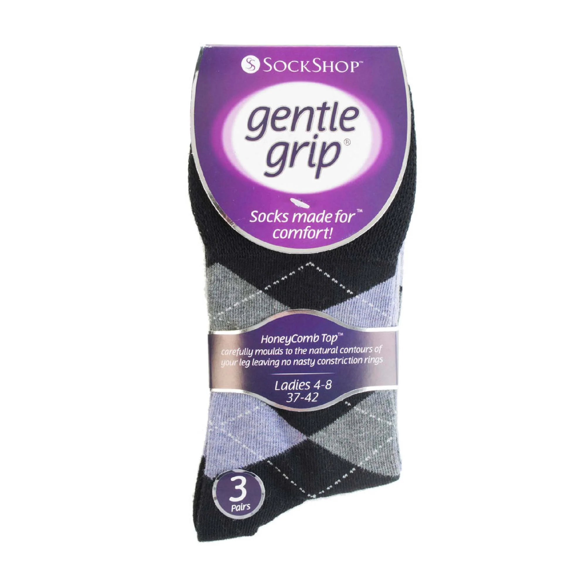 6 Pack Ladies Non Elastic Argyle Patterned Cotton Socks - Image 10