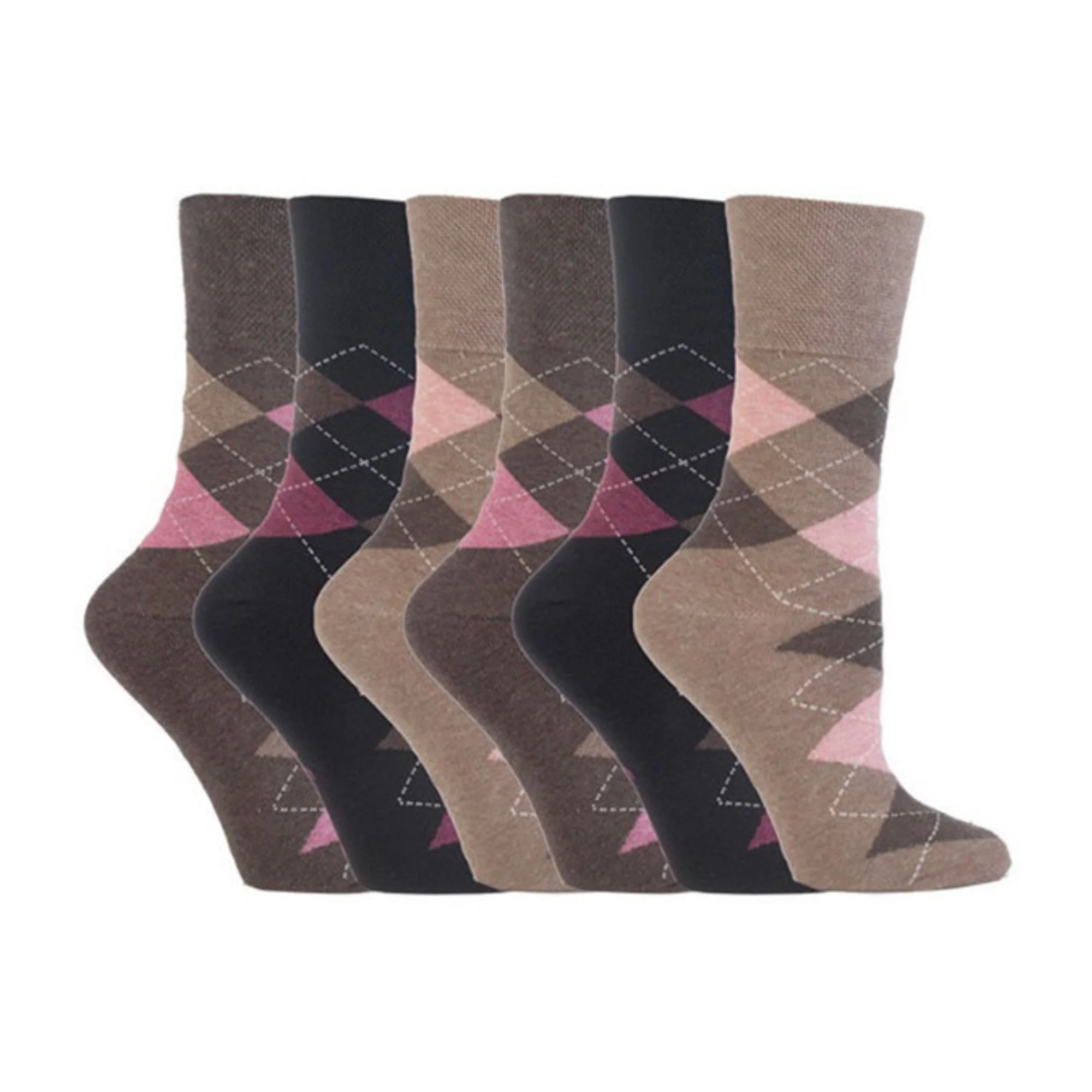 6 Pack Ladies Non Elastic Argyle Patterned Cotton Socks - Image 5