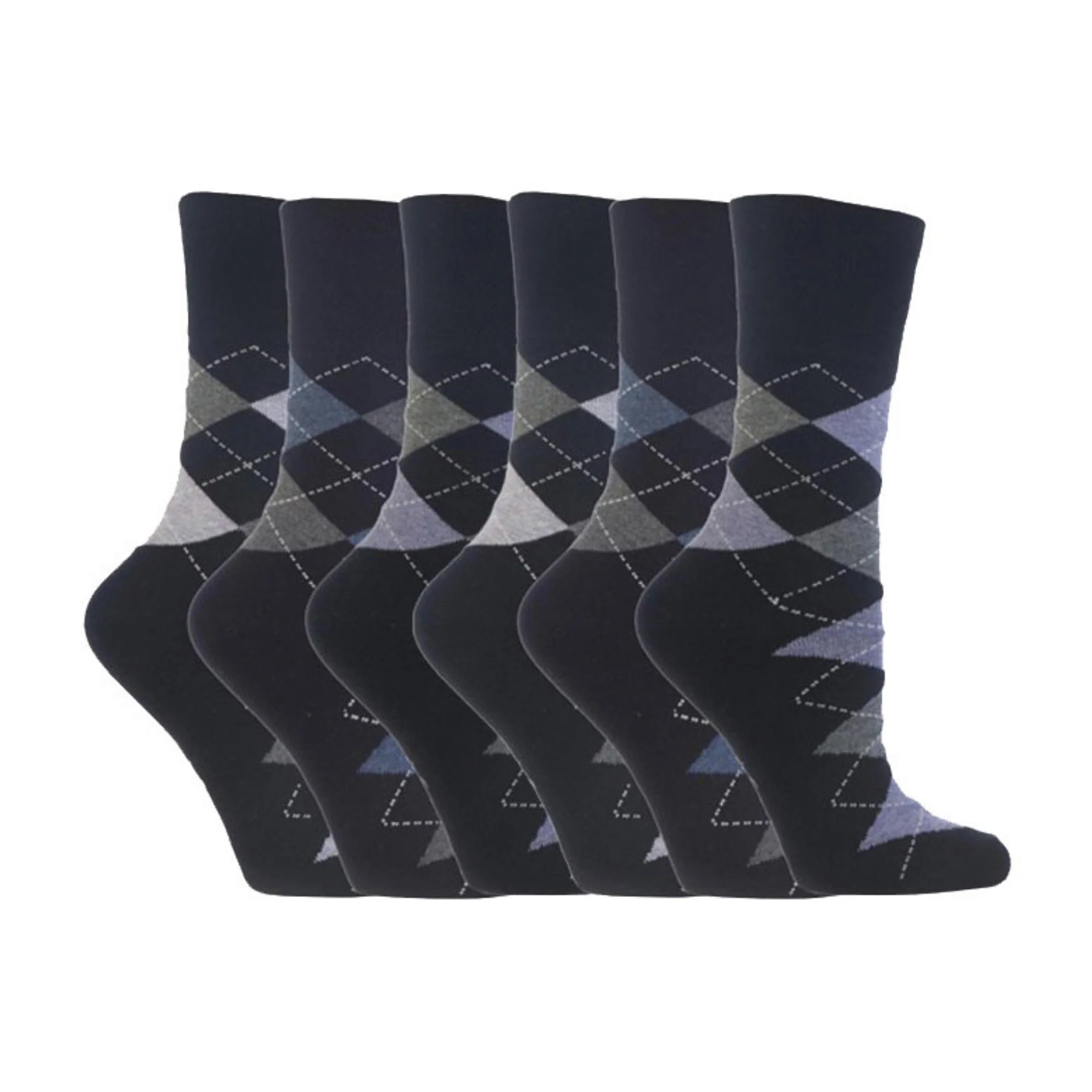 6 Pack Ladies Non Elastic Argyle Patterned Cotton Socks - Image 9