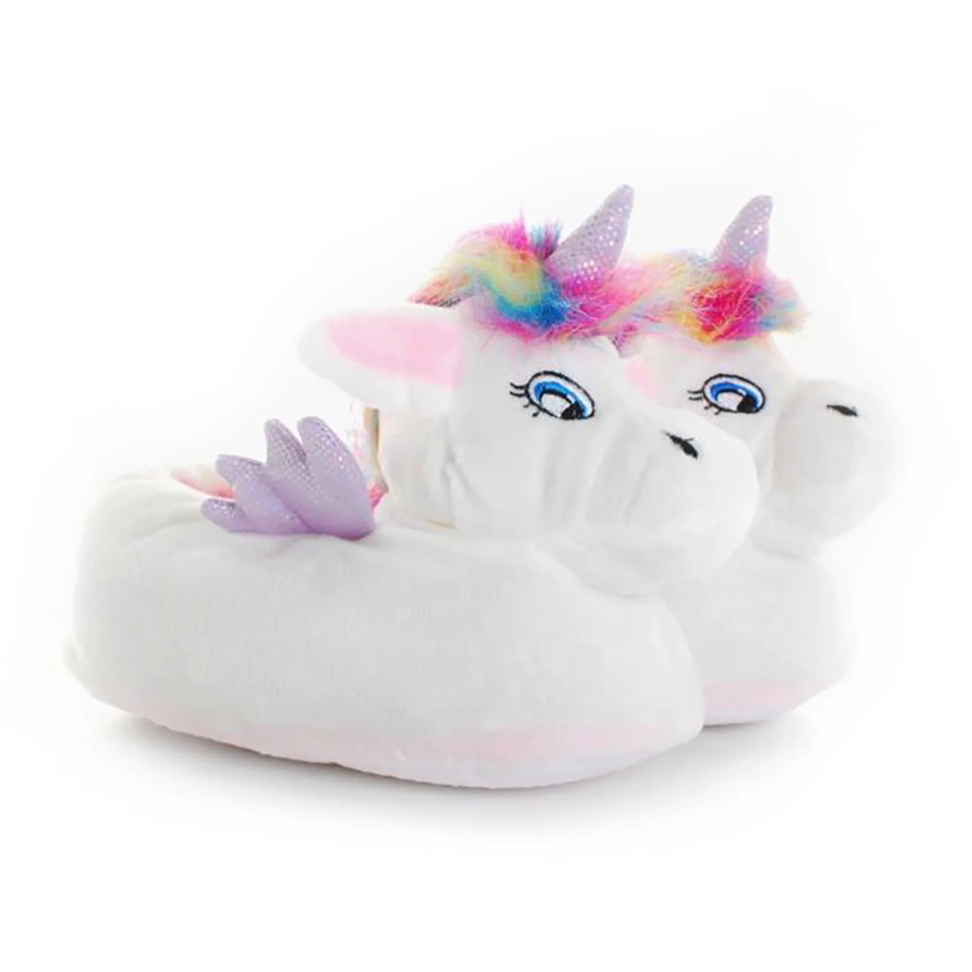 Childrens Unicorn Plush Slippers with Rainbow Hair (4 Sizes) - Image 3