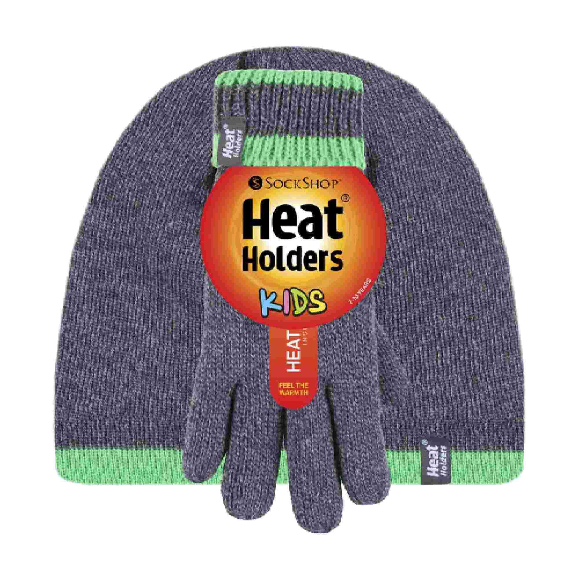 Children Winter Warm Fleece Lined Knit Turn Over Cuff Ribbed Hat & Gloves Set - Image 10