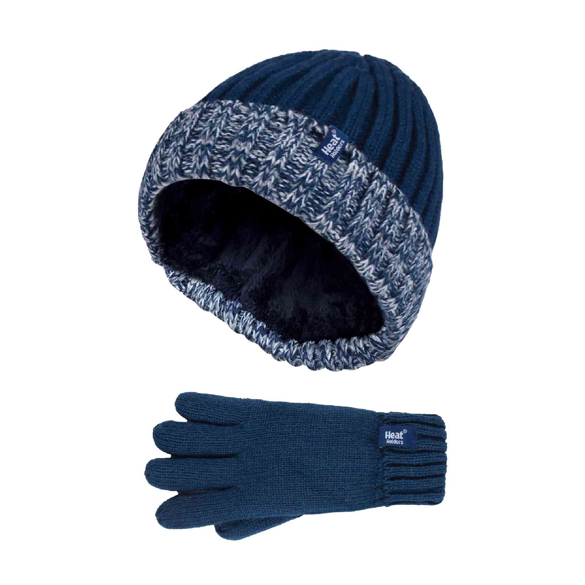Children Winter Warm Fleece Lined Knit Turn Over Cuff Ribbed Hat & Gloves Set - Image 5