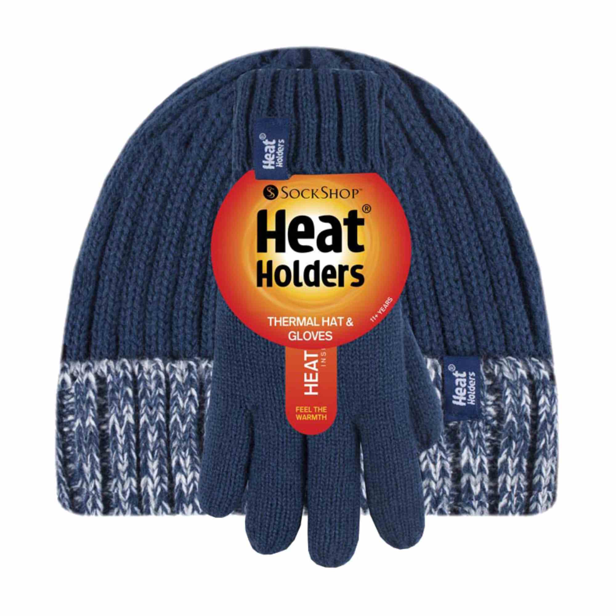 Children Winter Warm Fleece Lined Knit Turn Over Cuff Ribbed Hat & Gloves Set - Image 6