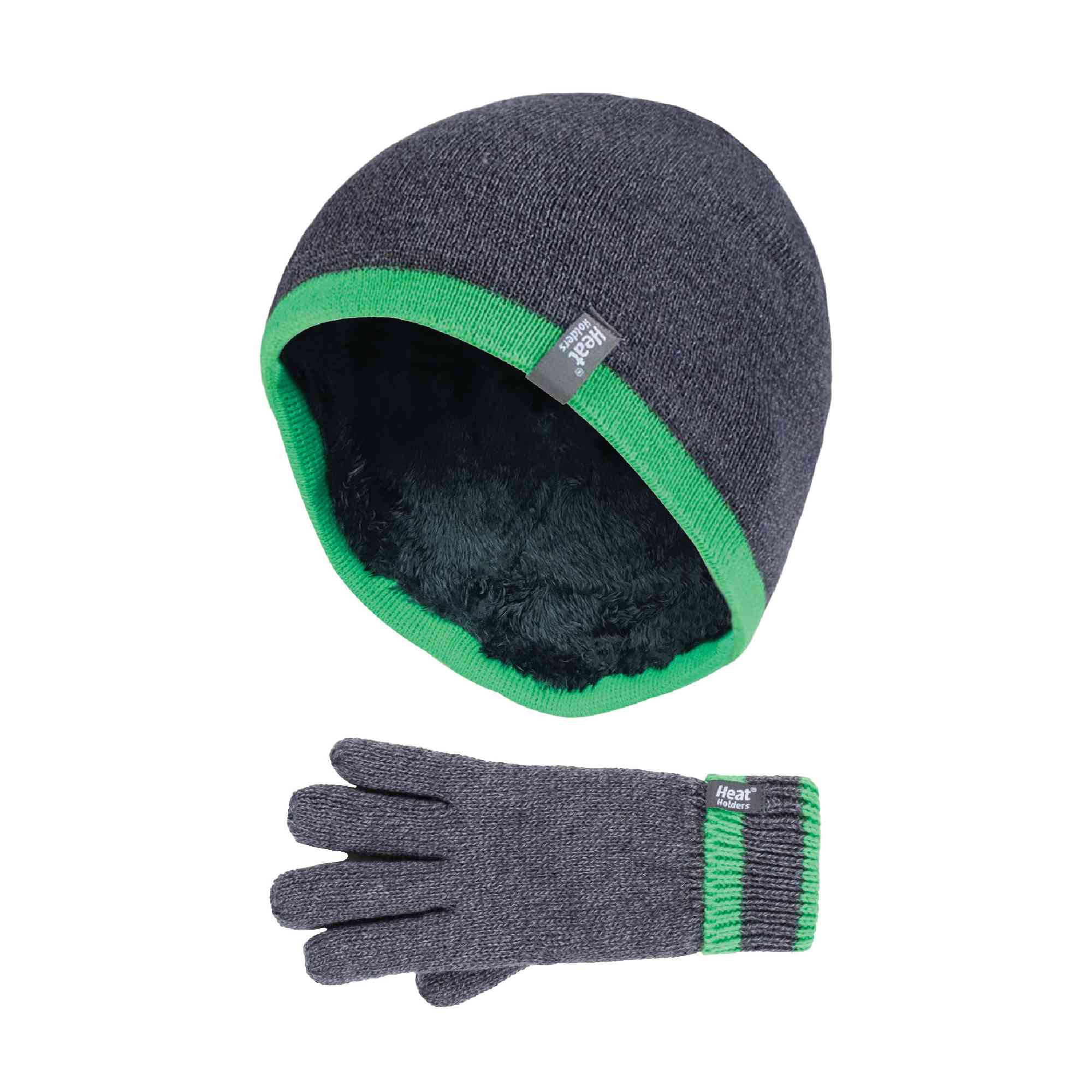 Children Winter Warm Fleece Lined Knit Turn Over Cuff Ribbed Hat & Gloves Set - Image 9