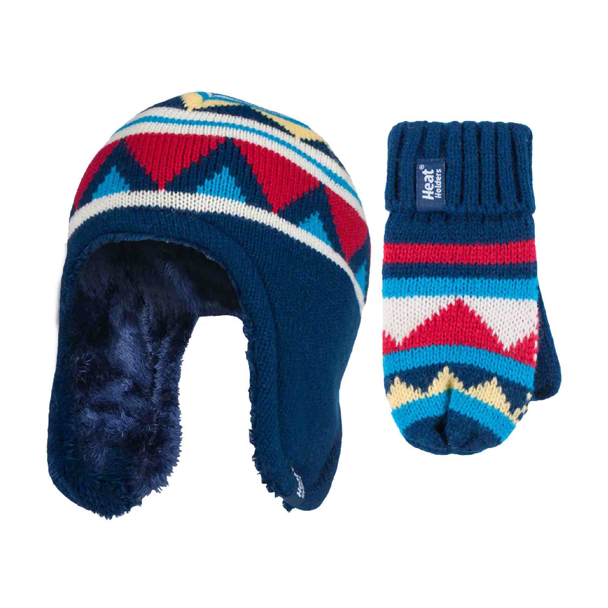 Childrens Winter Warm Fleece Lined Thermal Hat & Mittens Set with Ear Flaps - Image 5