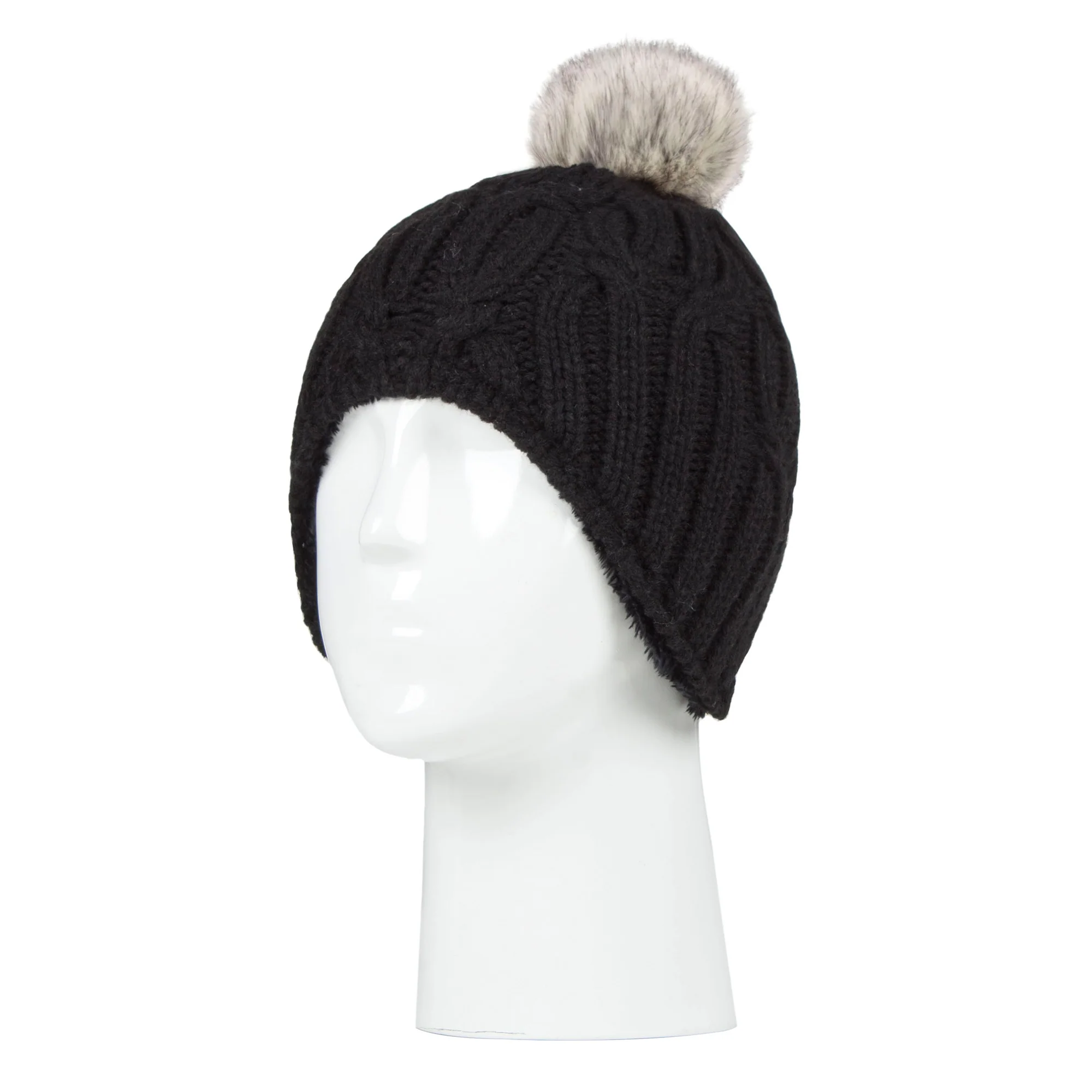 Girls Cable Knitted Beanie Hat with Pom Pom Bobble for Winter - Image 3