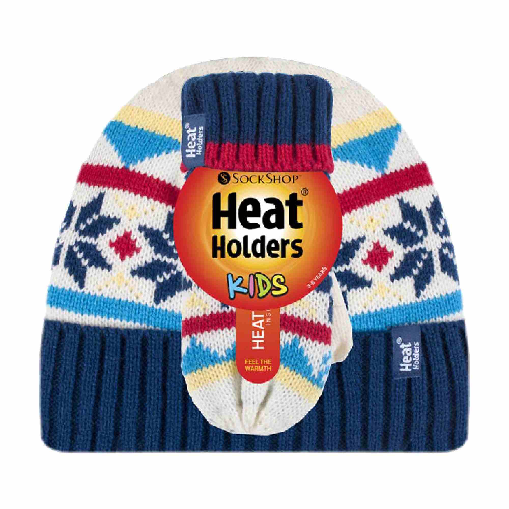 Kids Boys Winter Knitted Thermal Fleece Lined Cuffed Beanie Hat & Mittens Set - Image 10