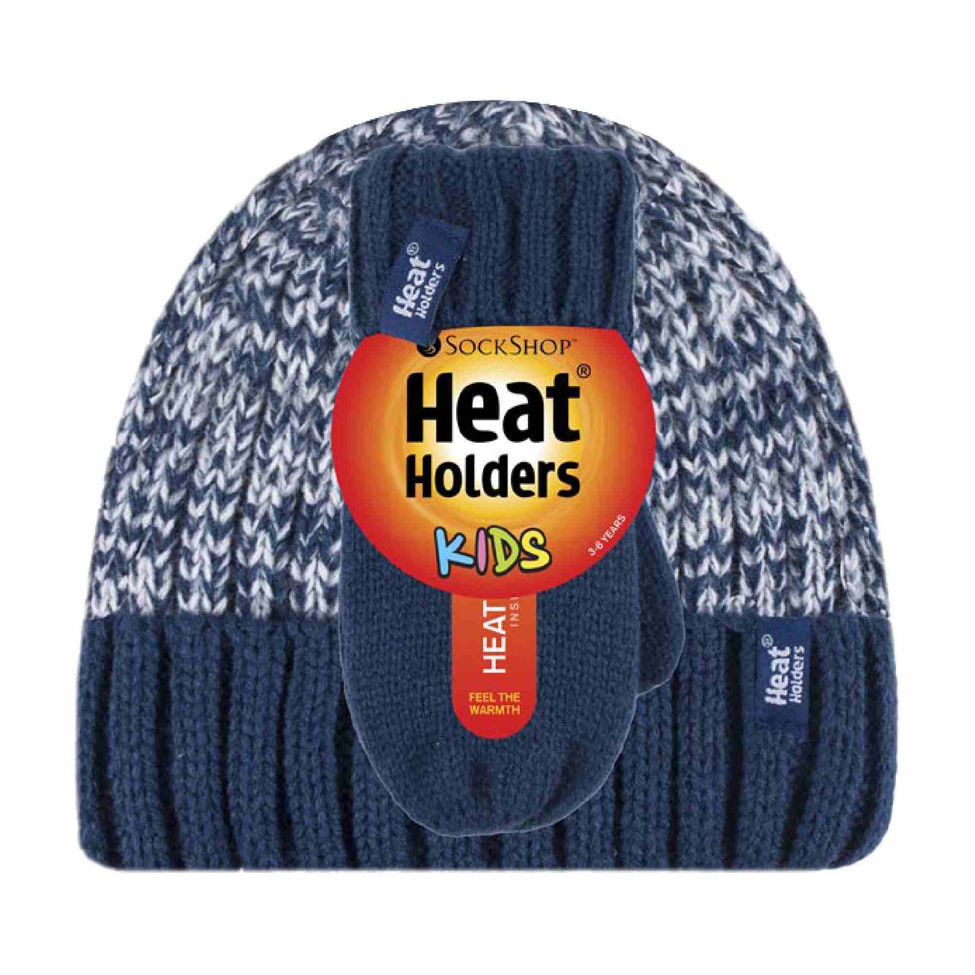 Kids Boys Winter Knitted Thermal Fleece Lined Cuffed Beanie Hat & Mittens Set - Image 14