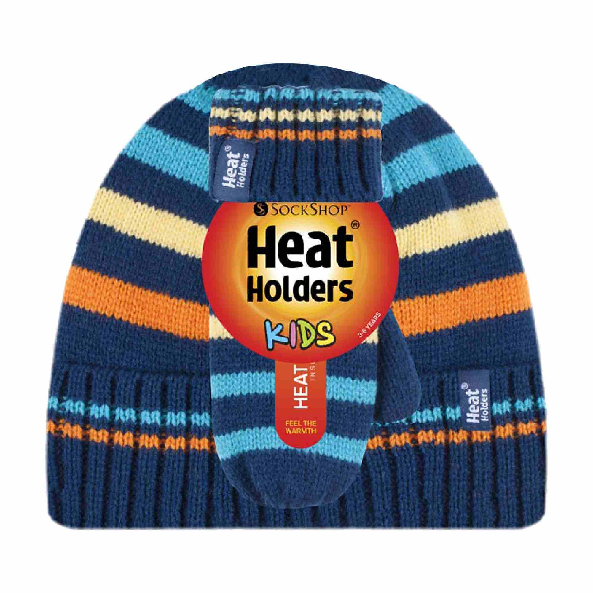 Kids Boys Winter Knitted Thermal Fleece Lined Cuffed Beanie Hat & Mittens Set - Image 6