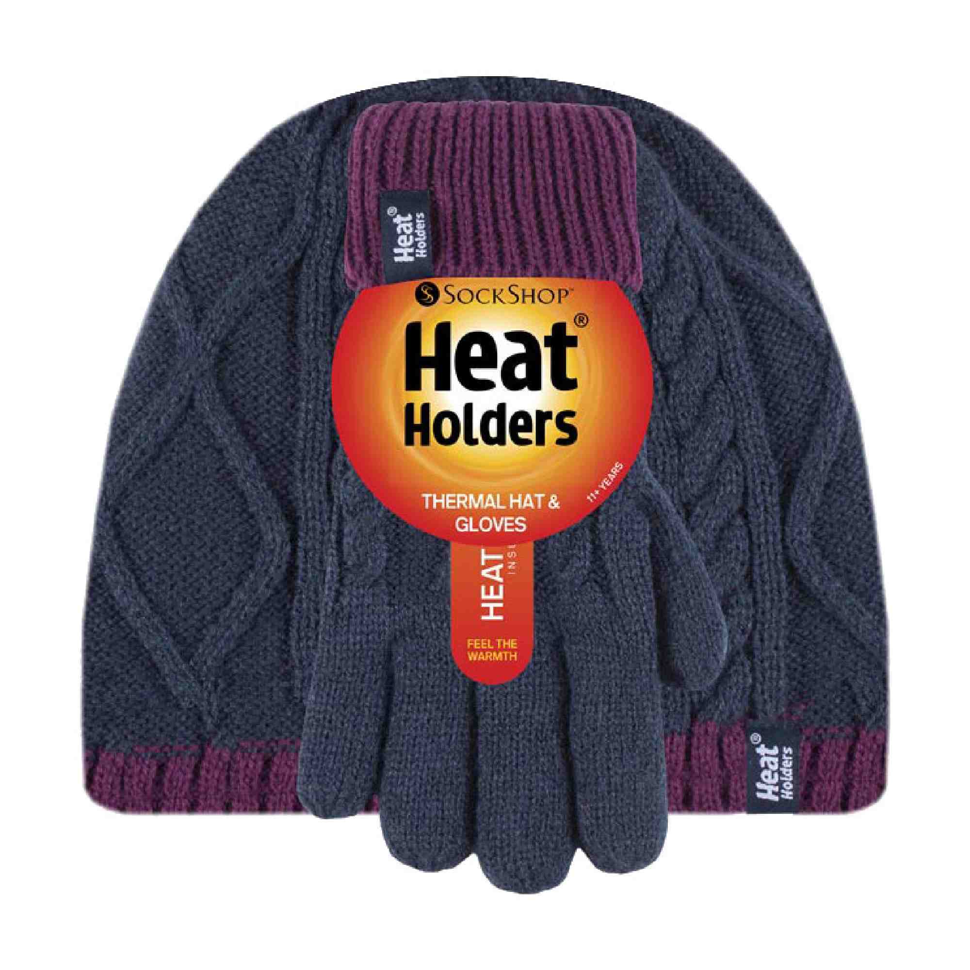 Kids Girls Cable Knitted Warm Fleece Lined Winter Hat & Gloves Set - Image 10