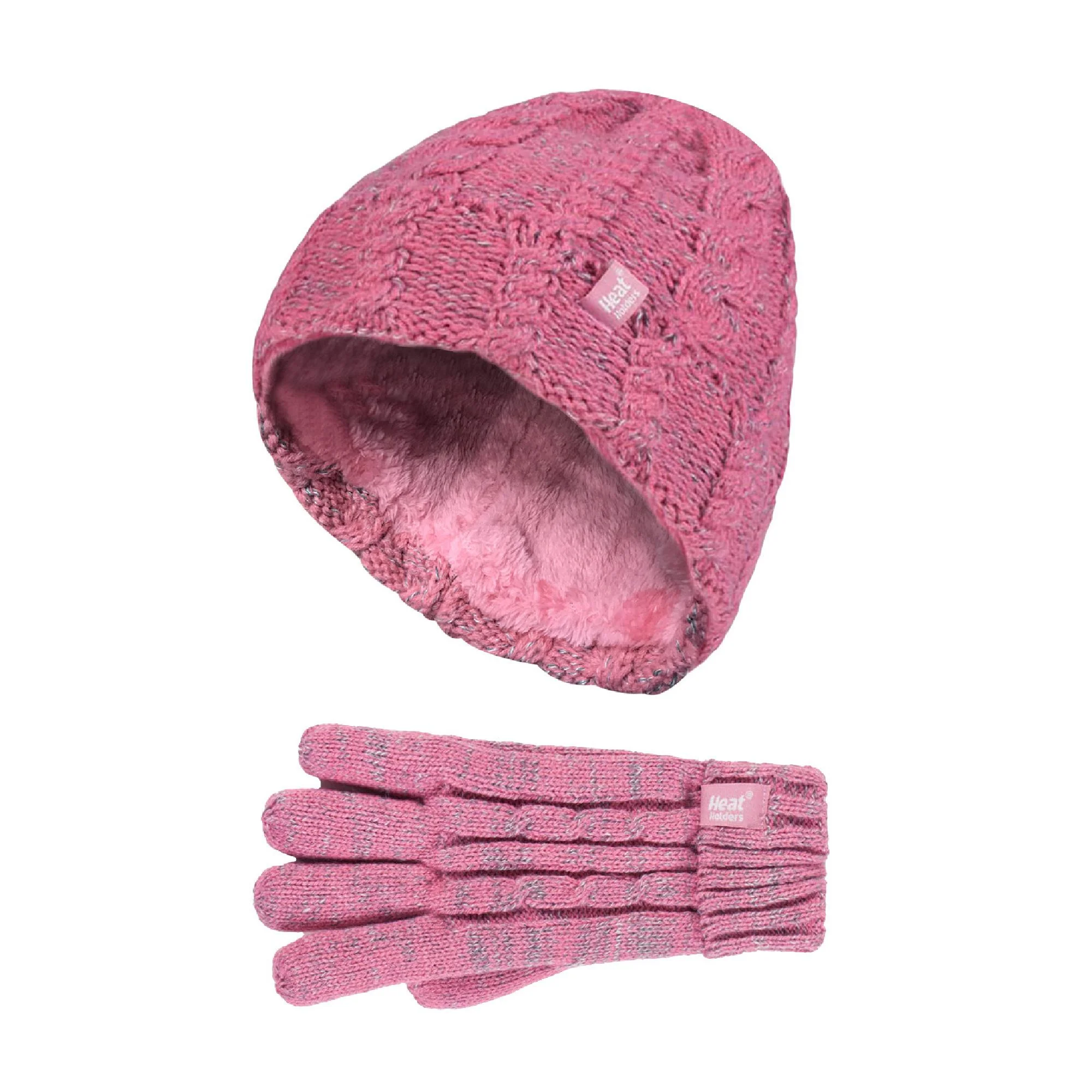 Kids Girls Cable Knitted Warm Fleece Lined Winter Hat & Gloves Set - Image 13