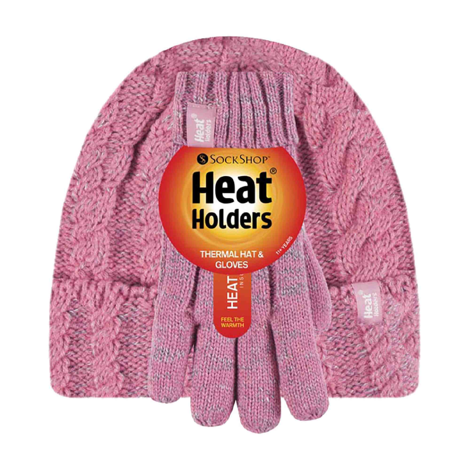 Kids Girls Cable Knitted Warm Fleece Lined Winter Hat & Gloves Set - Image 14