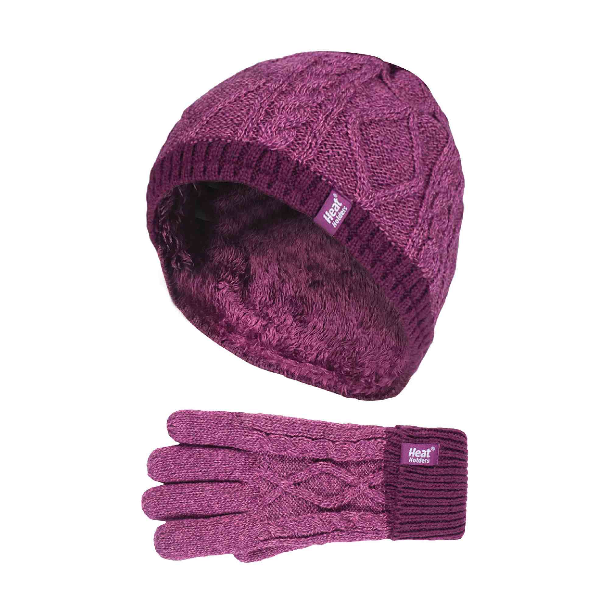 Kids Girls Cable Knitted Warm Fleece Lined Winter Hat & Gloves Set - Image 17