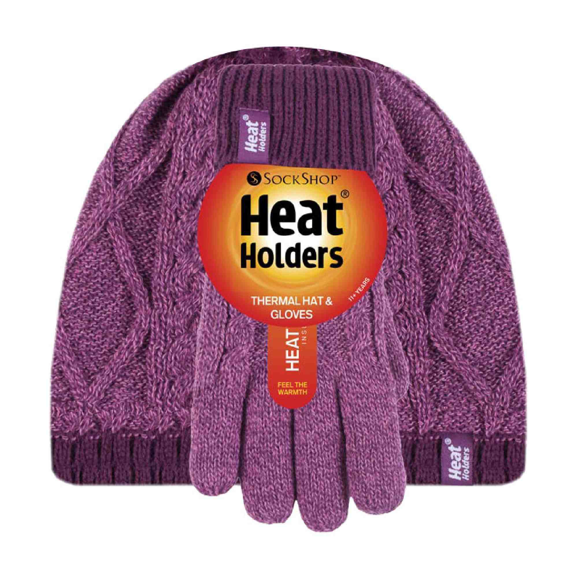 Kids Girls Cable Knitted Warm Fleece Lined Winter Hat & Gloves Set - Image 18