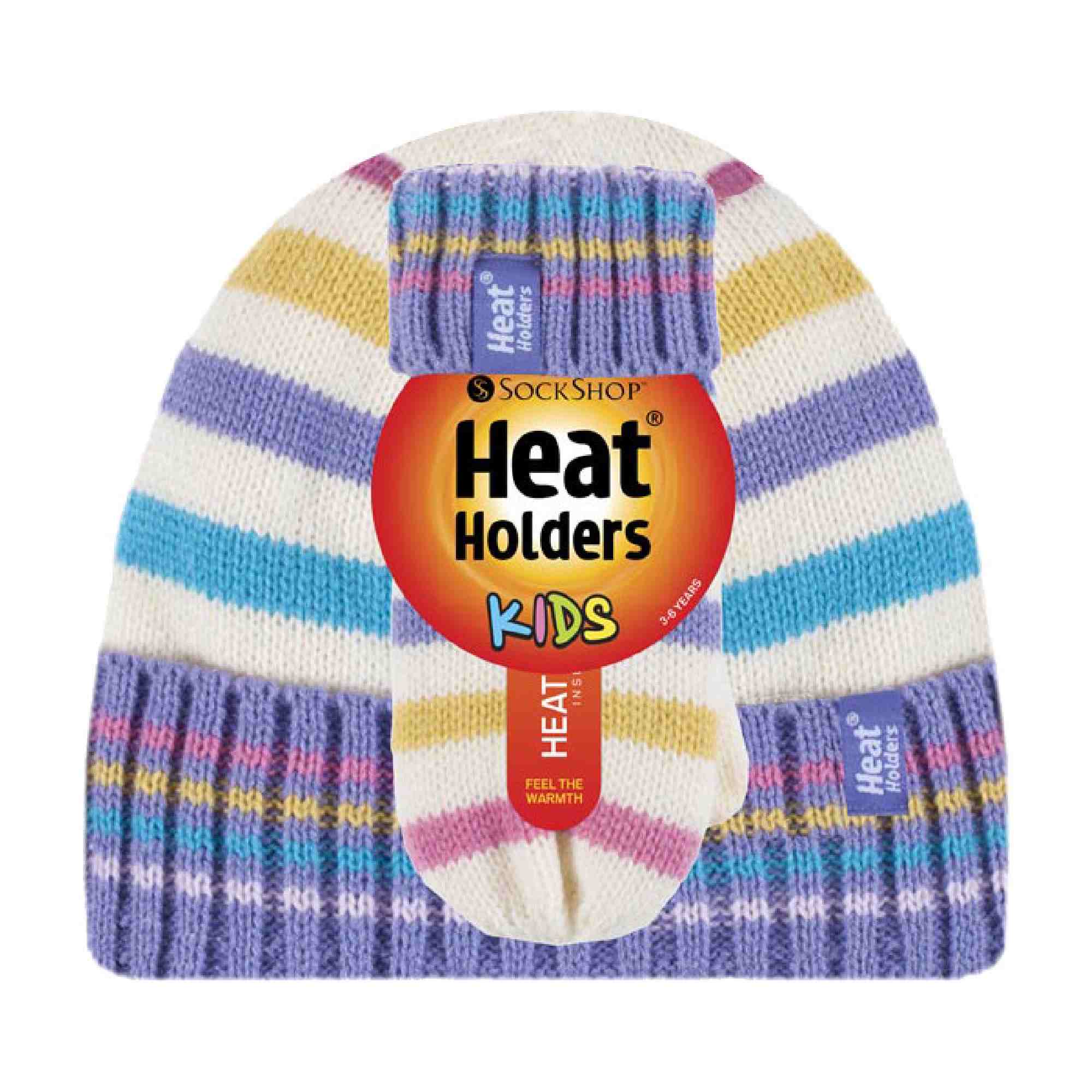 Kids Fleece Lined Knitted Striped Colourful Winter Thermal Hat & Mittens Set - Image 10