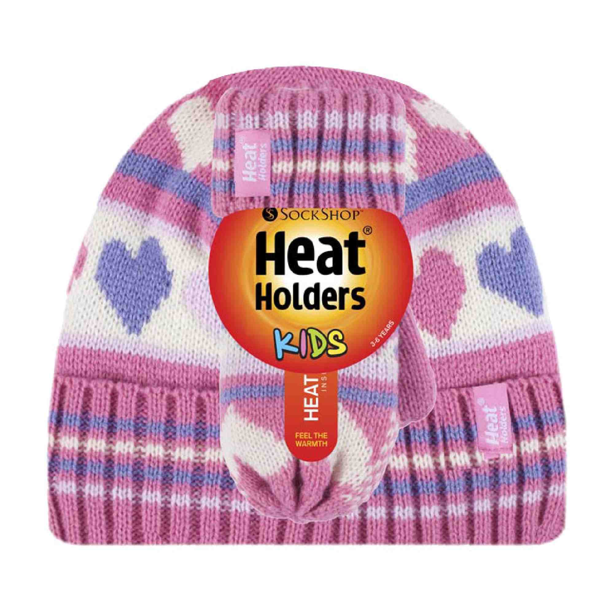 Kids Fleece Lined Knitted Striped Colourful Winter Thermal Hat & Mittens Set - Image 14