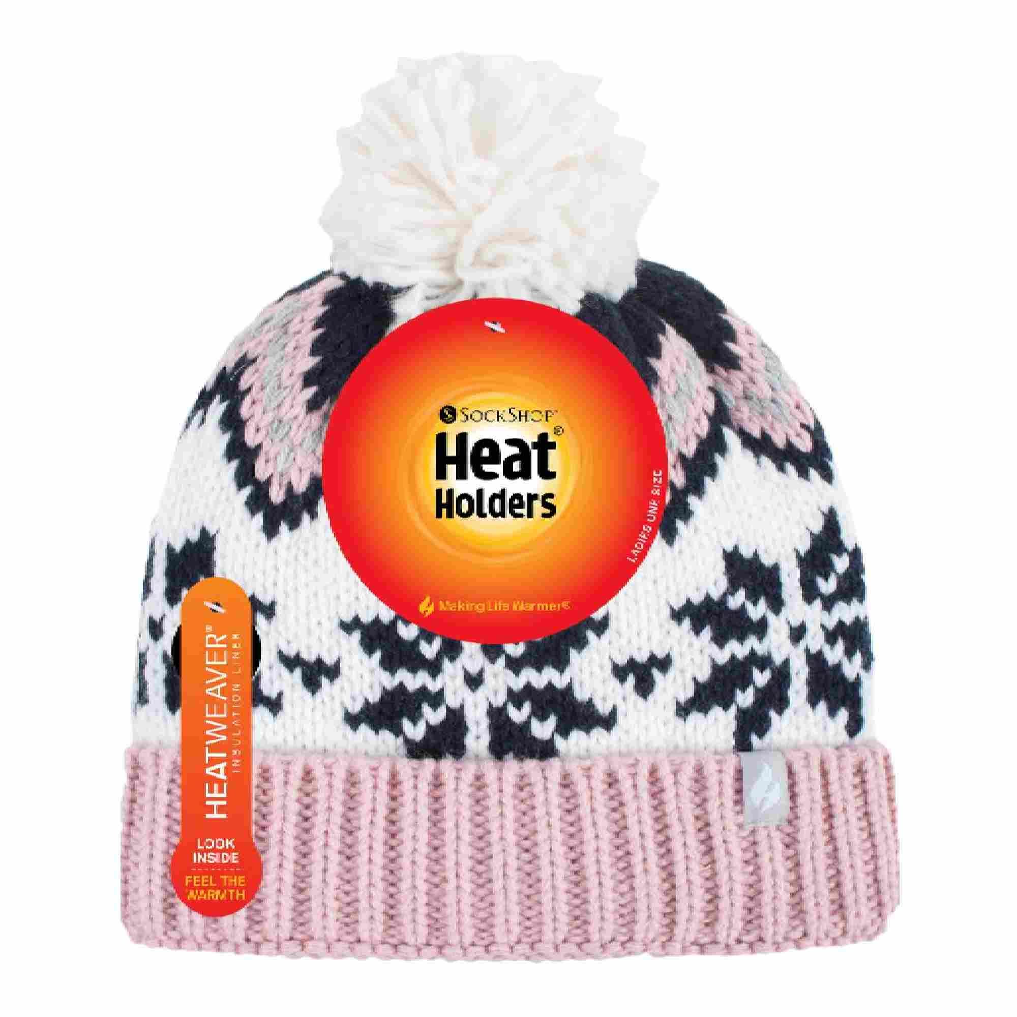 Ladies Fairisle Patterned Winter Thermal Beanie Hat with Pom Pom - Image 10