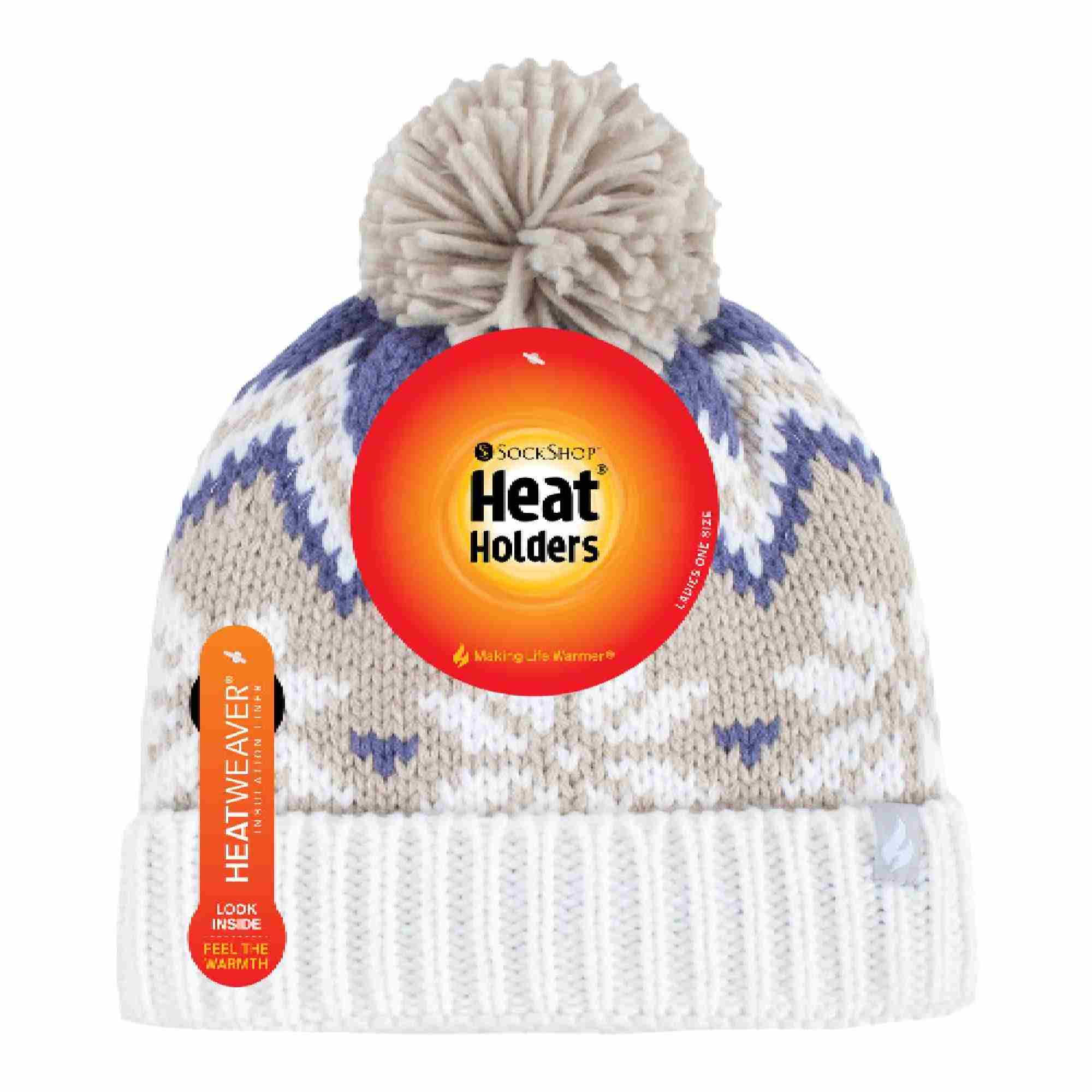 Ladies Fairisle Patterned Winter Thermal Beanie Hat with Pom Pom - Image 6