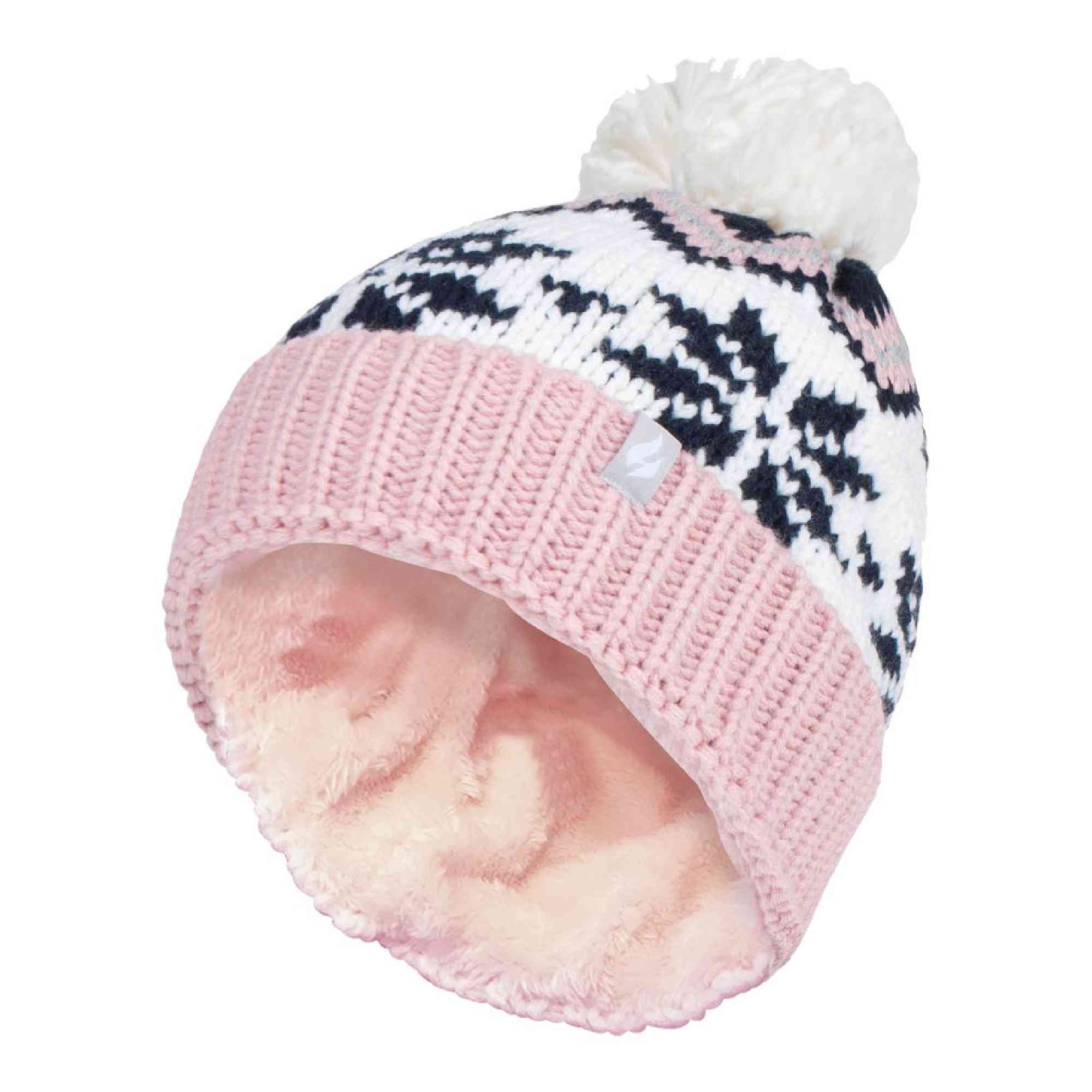 Ladies Fairisle Patterned Winter Thermal Beanie Hat with Pom Pom - Image 9