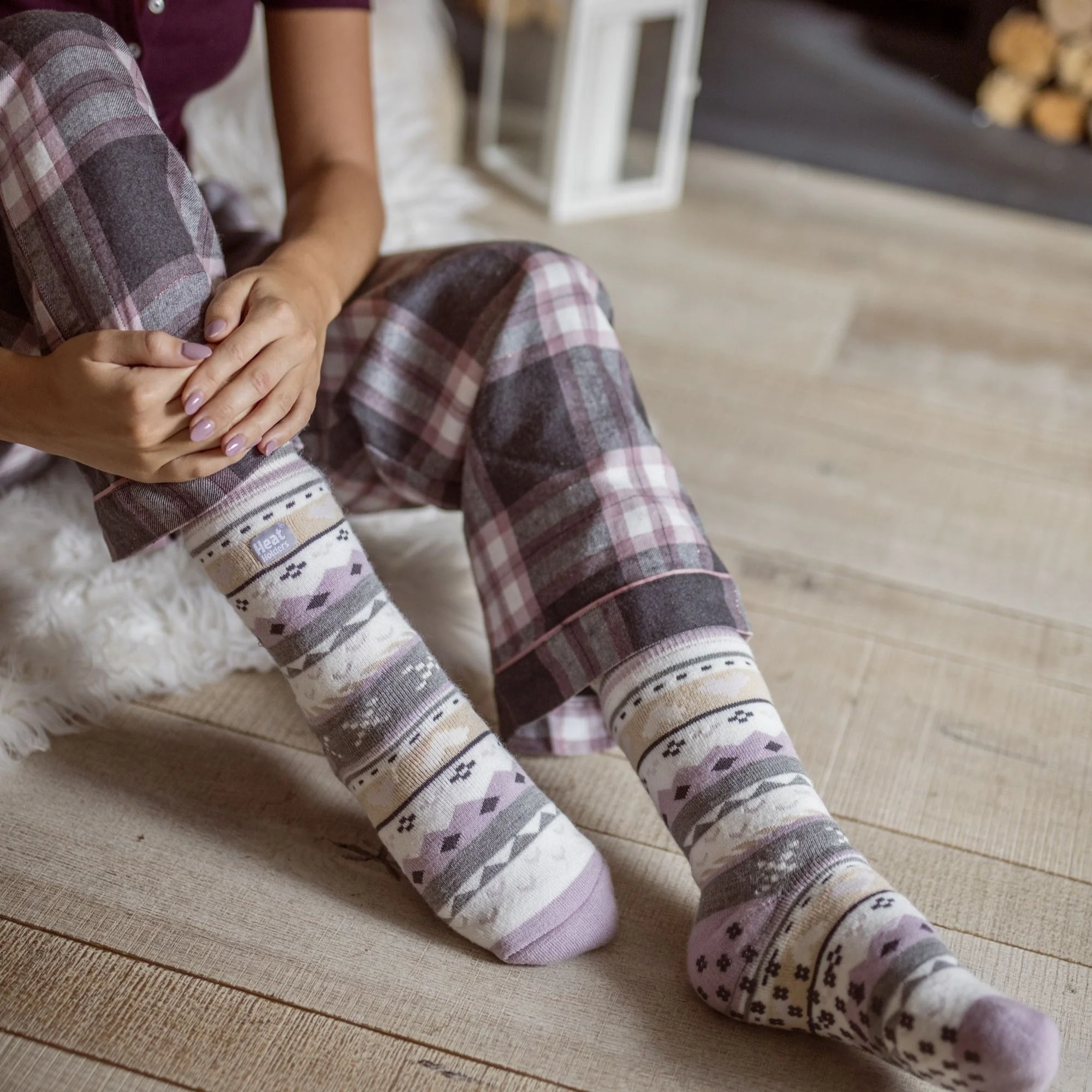 Ladies Fairisle Nordic Winter Non Slip Thermal Slipper Socks - Image 4