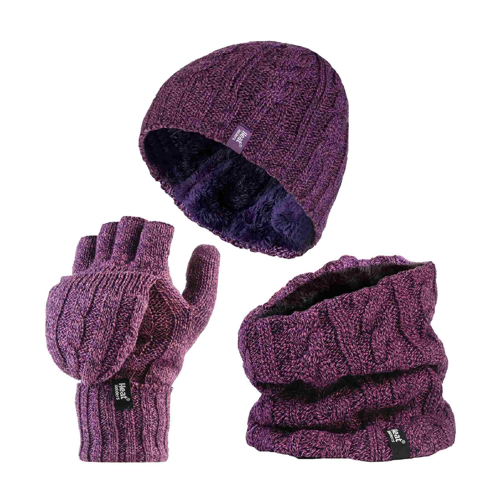 Ladies Fleece Lined Thermal Winter Hat, Neck Warmer & Converter Gloves Set - Image 17