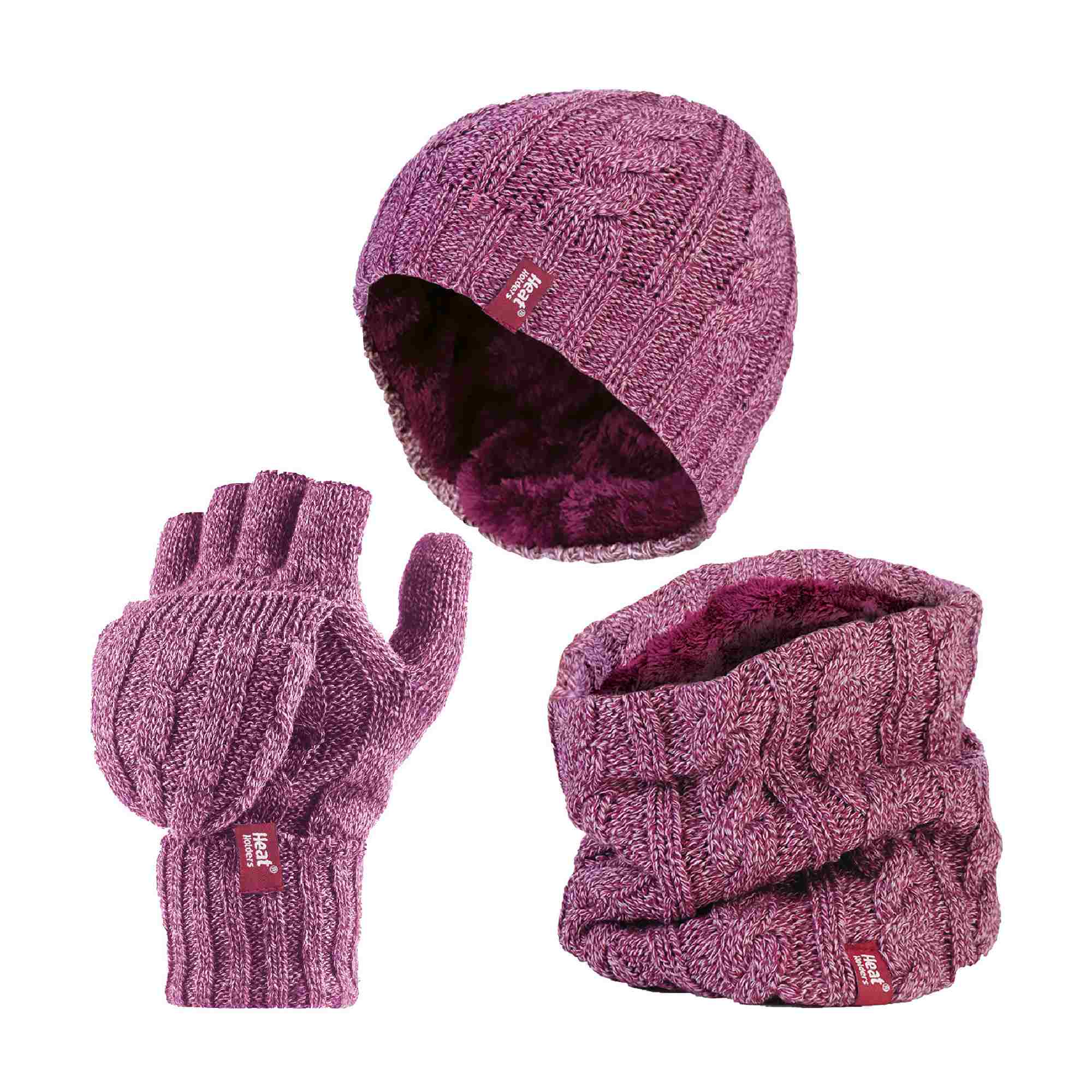 Ladies Fleece Lined Thermal Winter Hat, Neck Warmer & Converter Gloves Set - Image 21