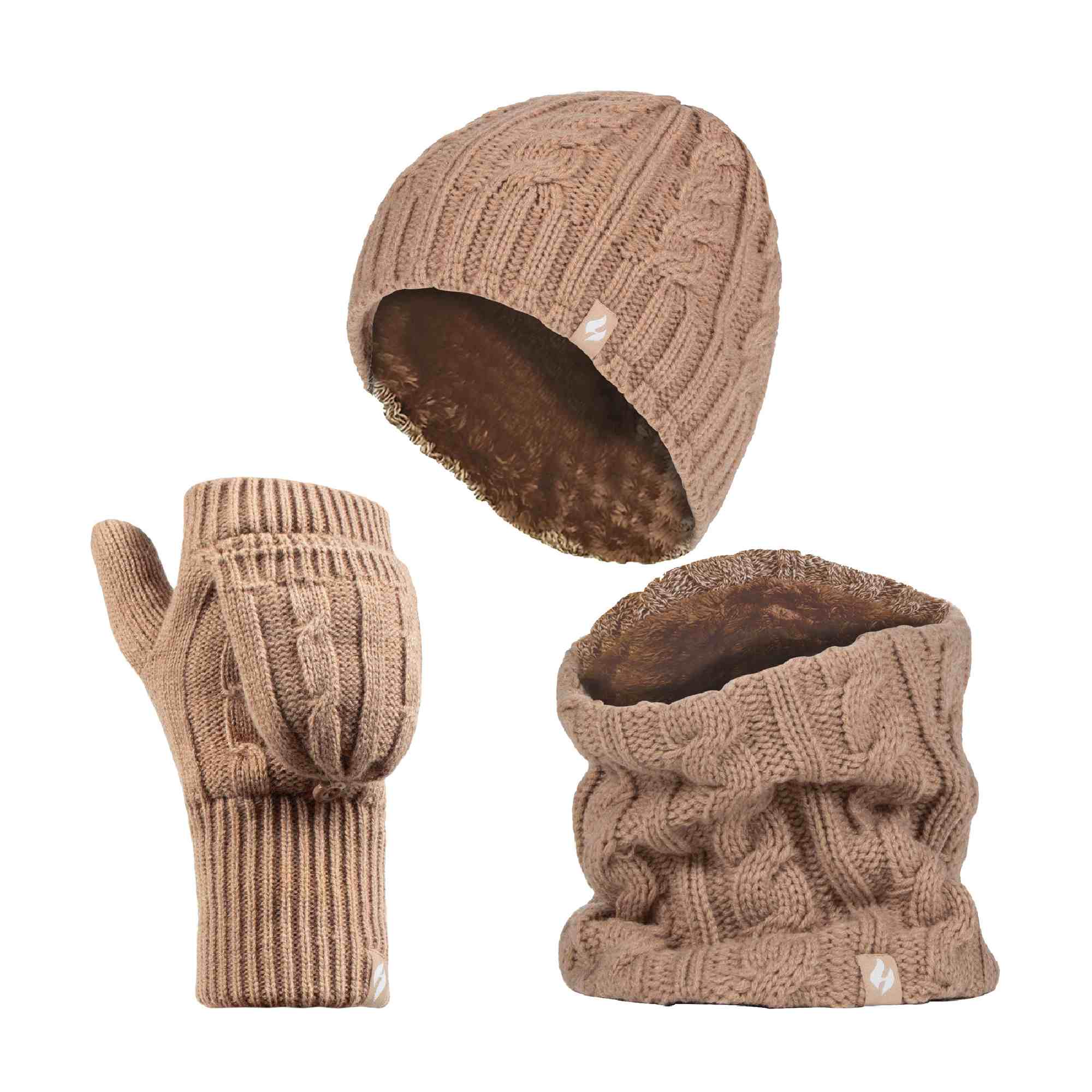 Ladies Fleece Lined Thermal Winter Hat, Neck Warmer & Converter Gloves Set - Image 25