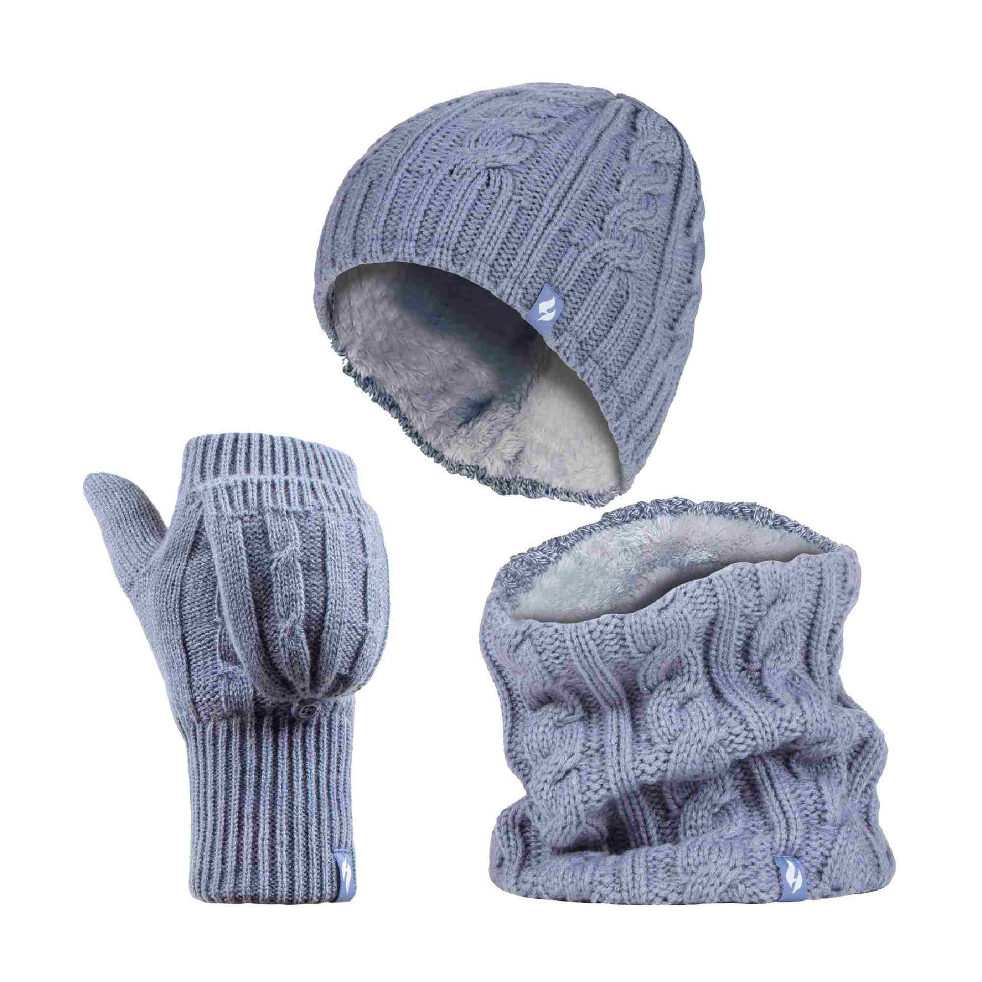 Ladies Fleece Lined Thermal Winter Hat, Neck Warmer & Converter Gloves Set - Image 29