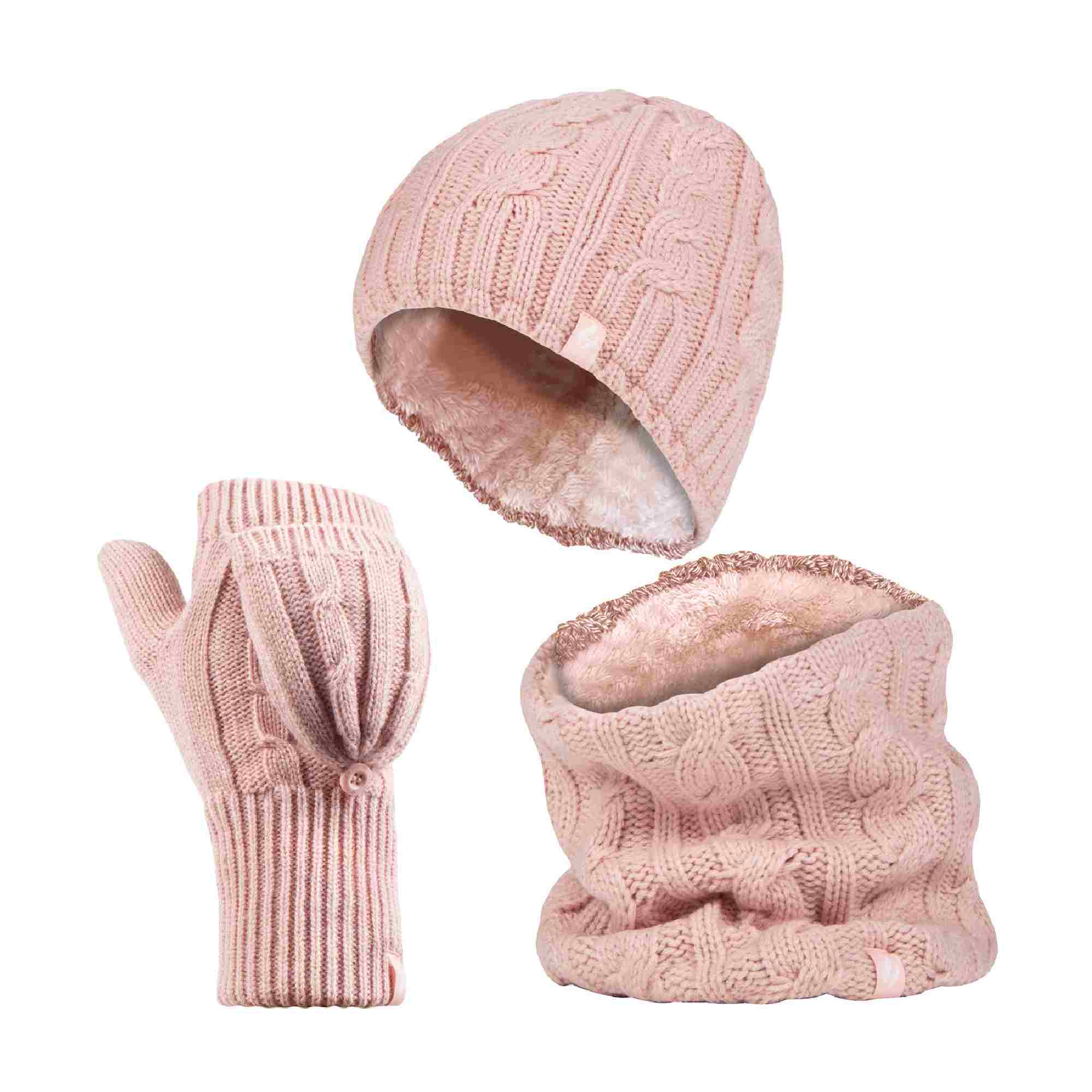 Ladies Fleece Lined Thermal Winter Hat, Neck Warmer & Converter Gloves Set - Image 33