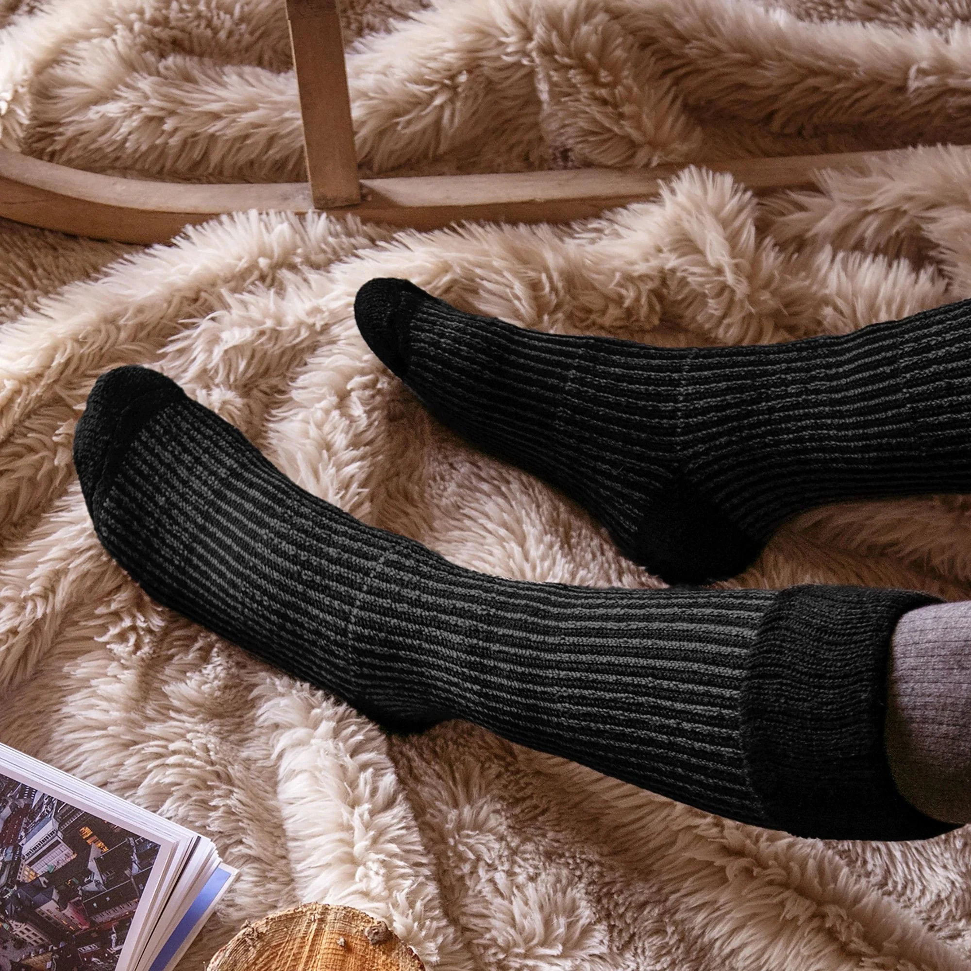 Mens Thick Winter Warm Knee High Ribbed Thermal Boot Socks - Image 8