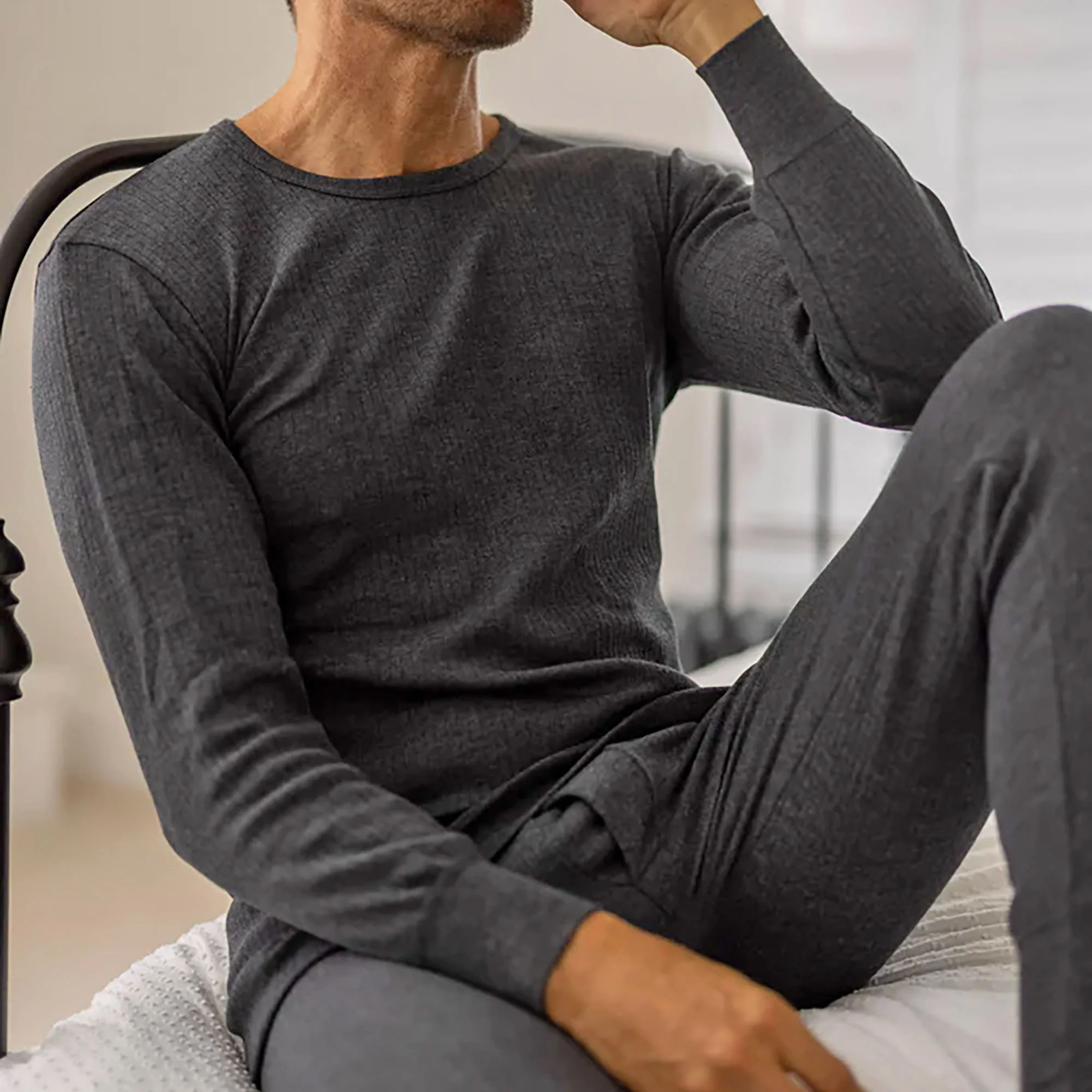 Mens Cotton Thermal Underwear Long Sleeve Top - Image 7
