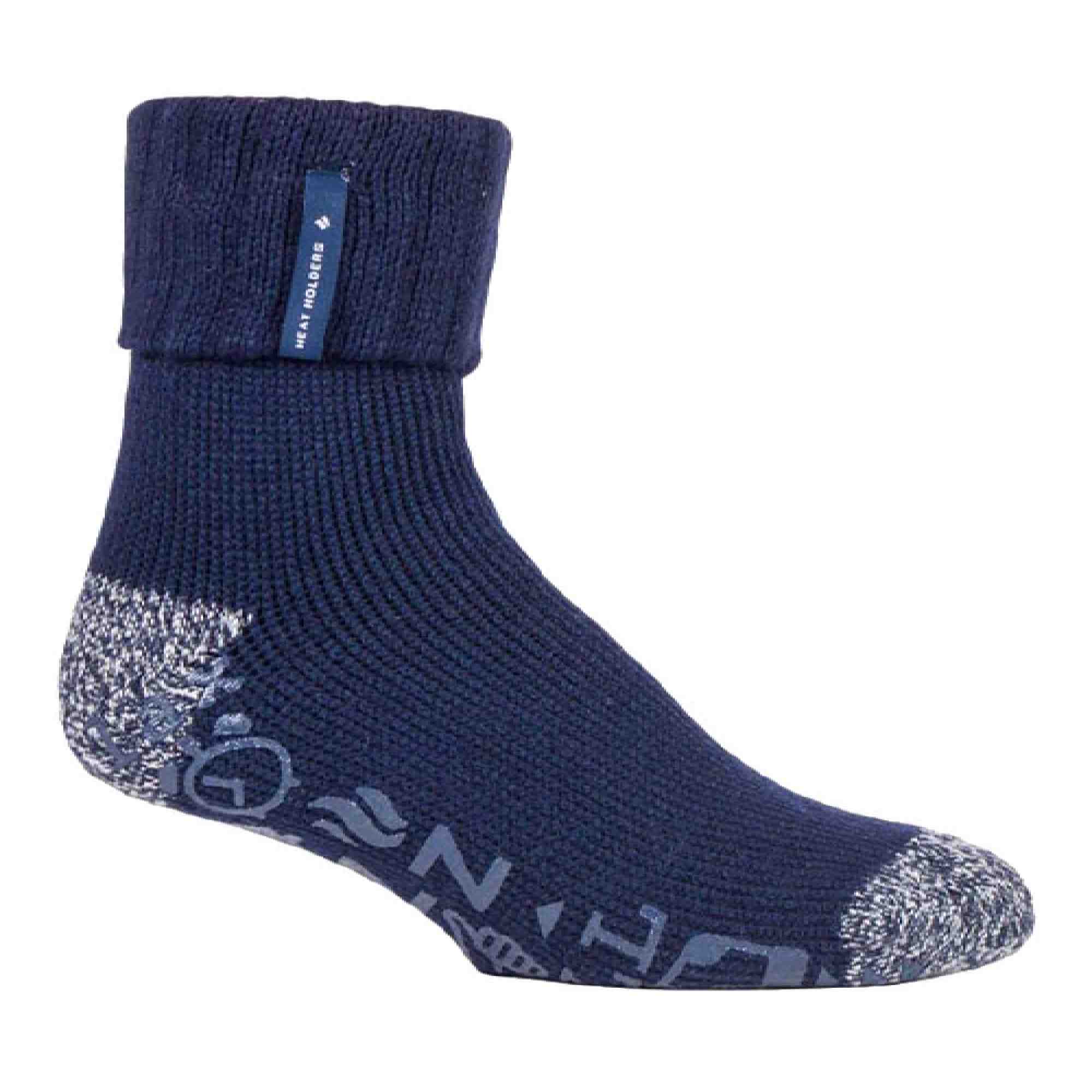 Mens Turnover Thermal Fleece Lined Bed Socks with Non Slip Grips - Image 13