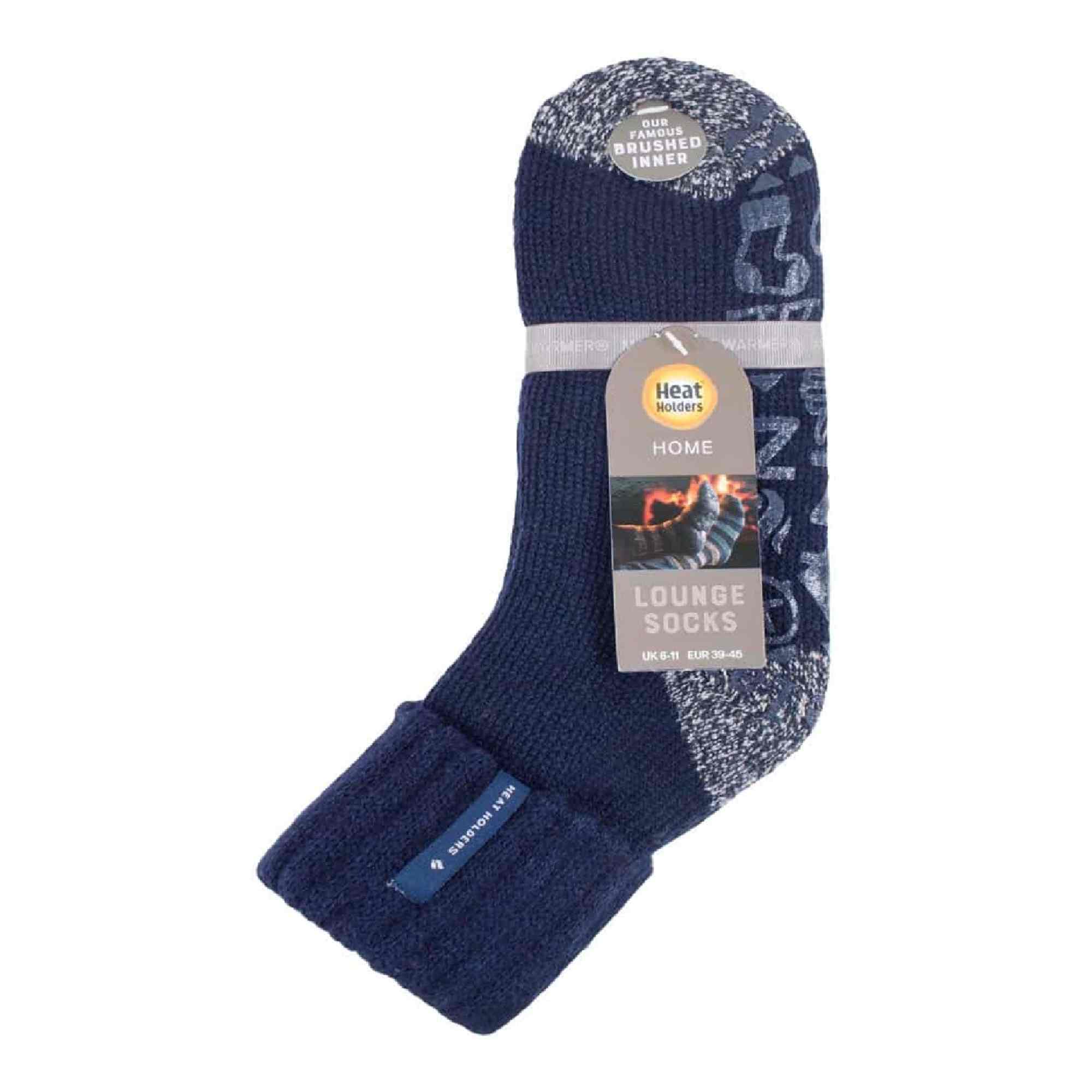 Mens Turnover Thermal Fleece Lined Bed Socks with Non Slip Grips - Image 14