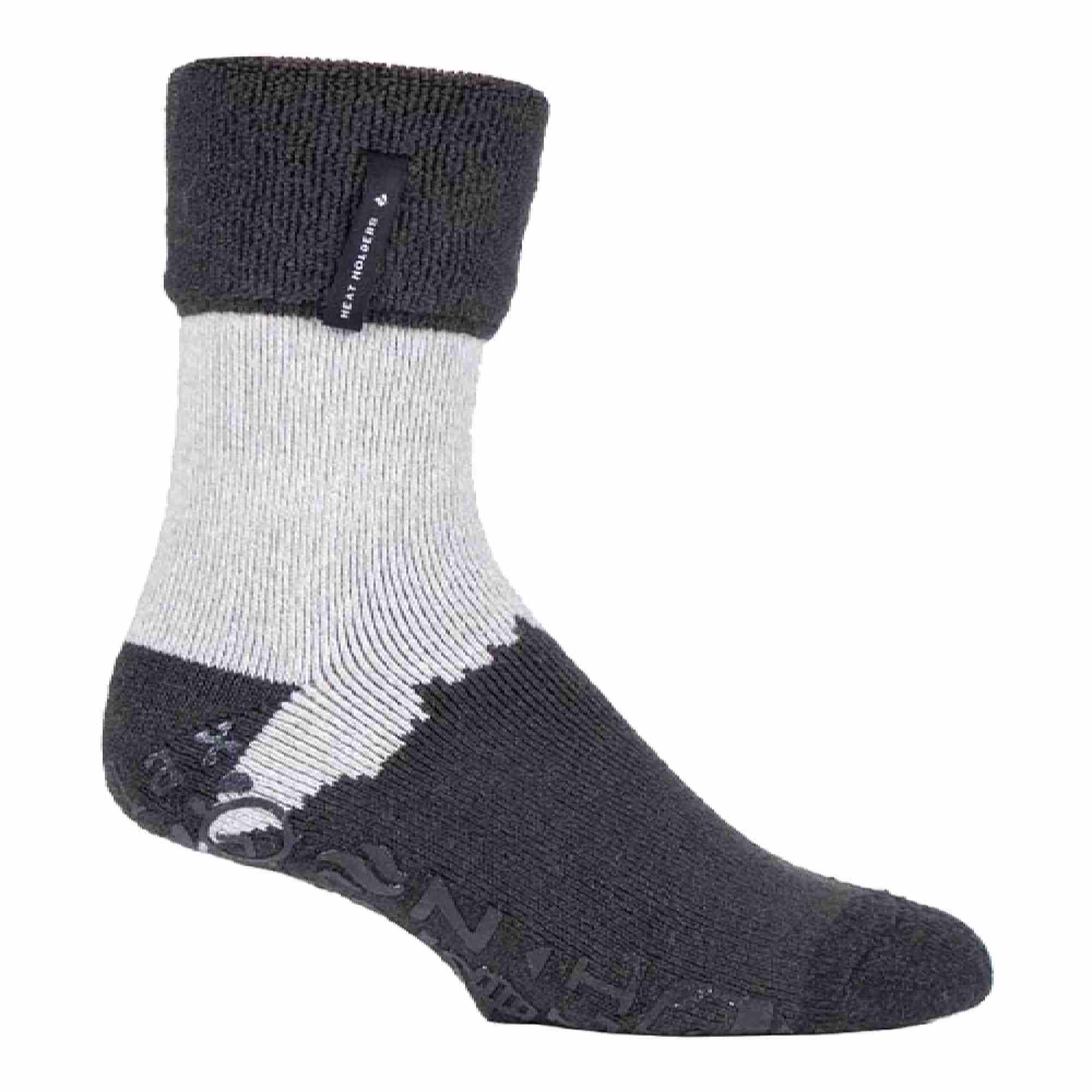Mens Turnover Thermal Fleece Lined Bed Socks with Non Slip Grips - Image 5